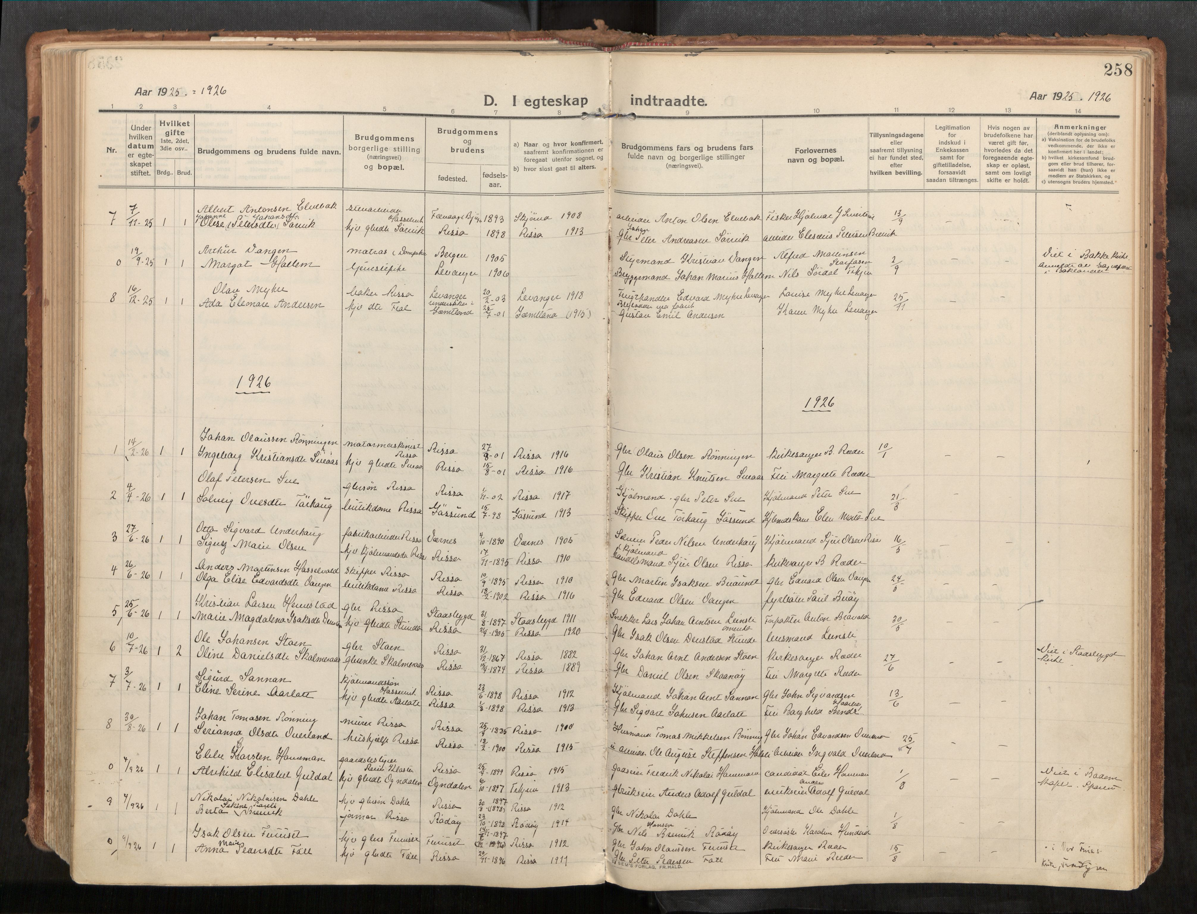 Stadsbygd sokneprestkontor, SAT/A-1117/1/I/I1/I1a/L0001: Parish register (official) no. 1, 1911-1929, p. 258