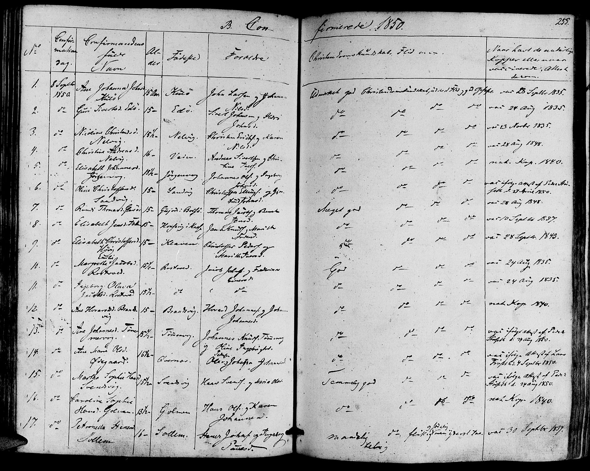 Ministerialprotokoller, klokkerbøker og fødselsregistre - Møre og Romsdal, SAT/A-1454/581/L0936: Parish register (official) no. 581A04, 1836-1852, p. 255
