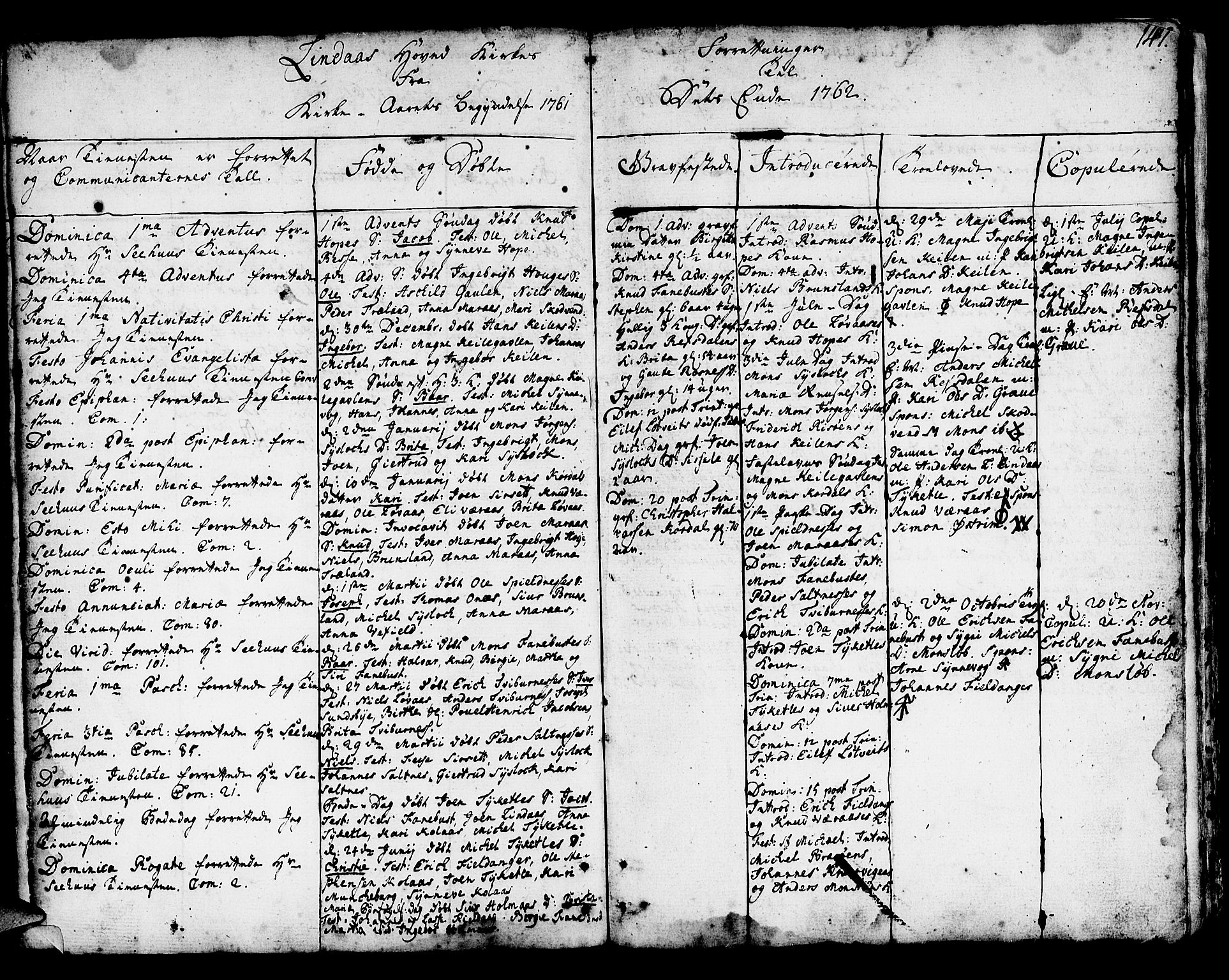 Lindås Sokneprestembete, SAB/A-76701/H/Haa: Parish register (official) no. A 3, 1748-1764, p. 147