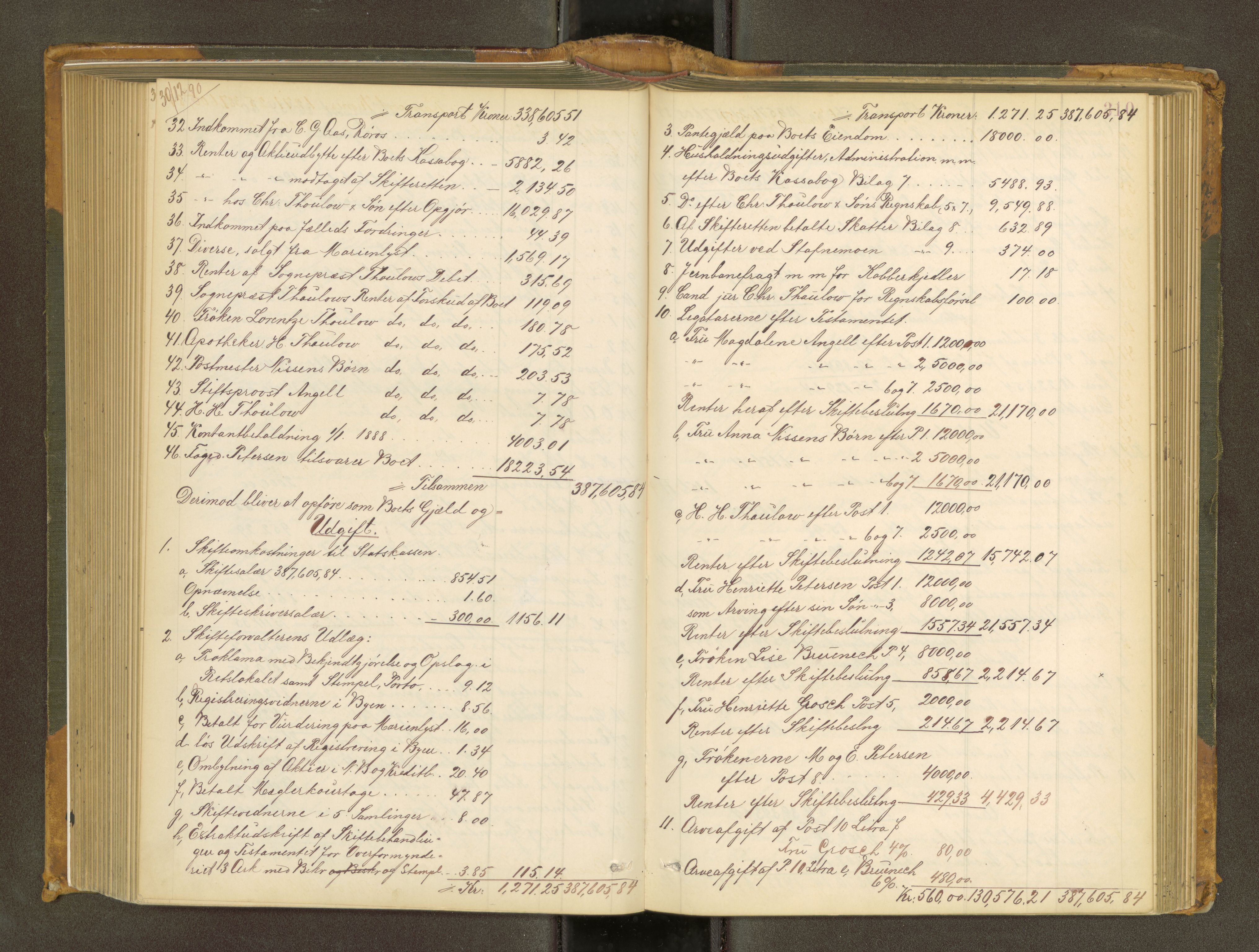 Trondheim byfogd, AV/SAT-A-0003/1/3/3A/L0035: Skifteutlodningsprotokoll - 2/6-24/9. (m/ register) U, 1888-1892, p. 310