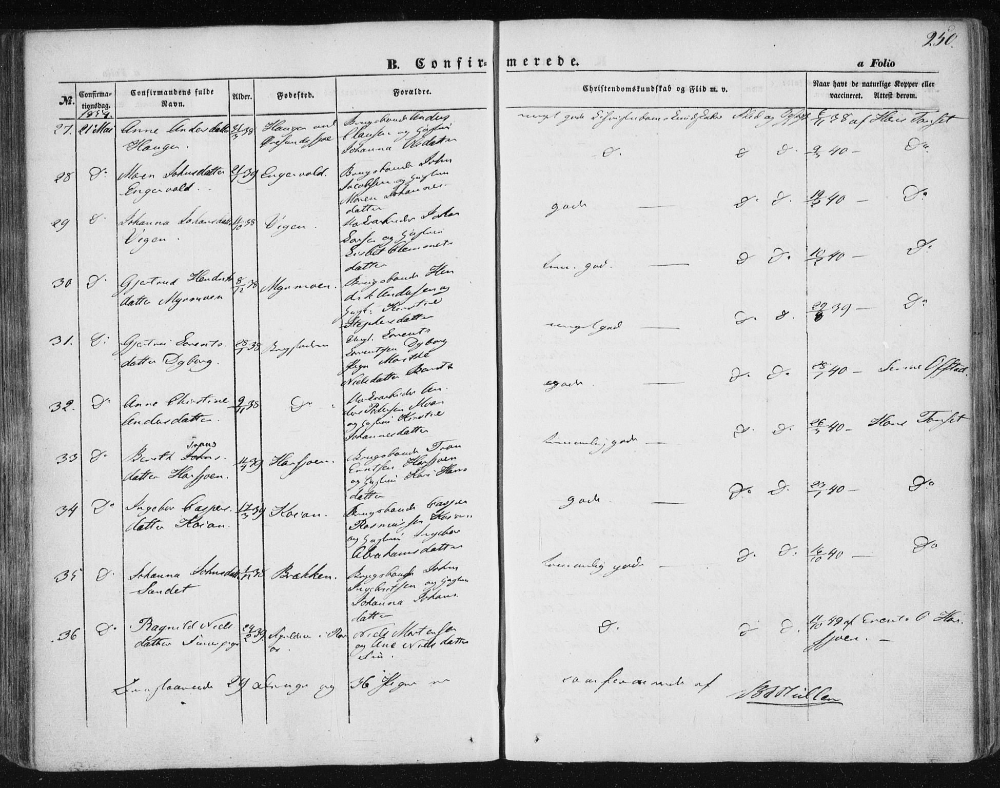 Ministerialprotokoller, klokkerbøker og fødselsregistre - Sør-Trøndelag, SAT/A-1456/681/L0931: Parish register (official) no. 681A09, 1845-1859, p. 250