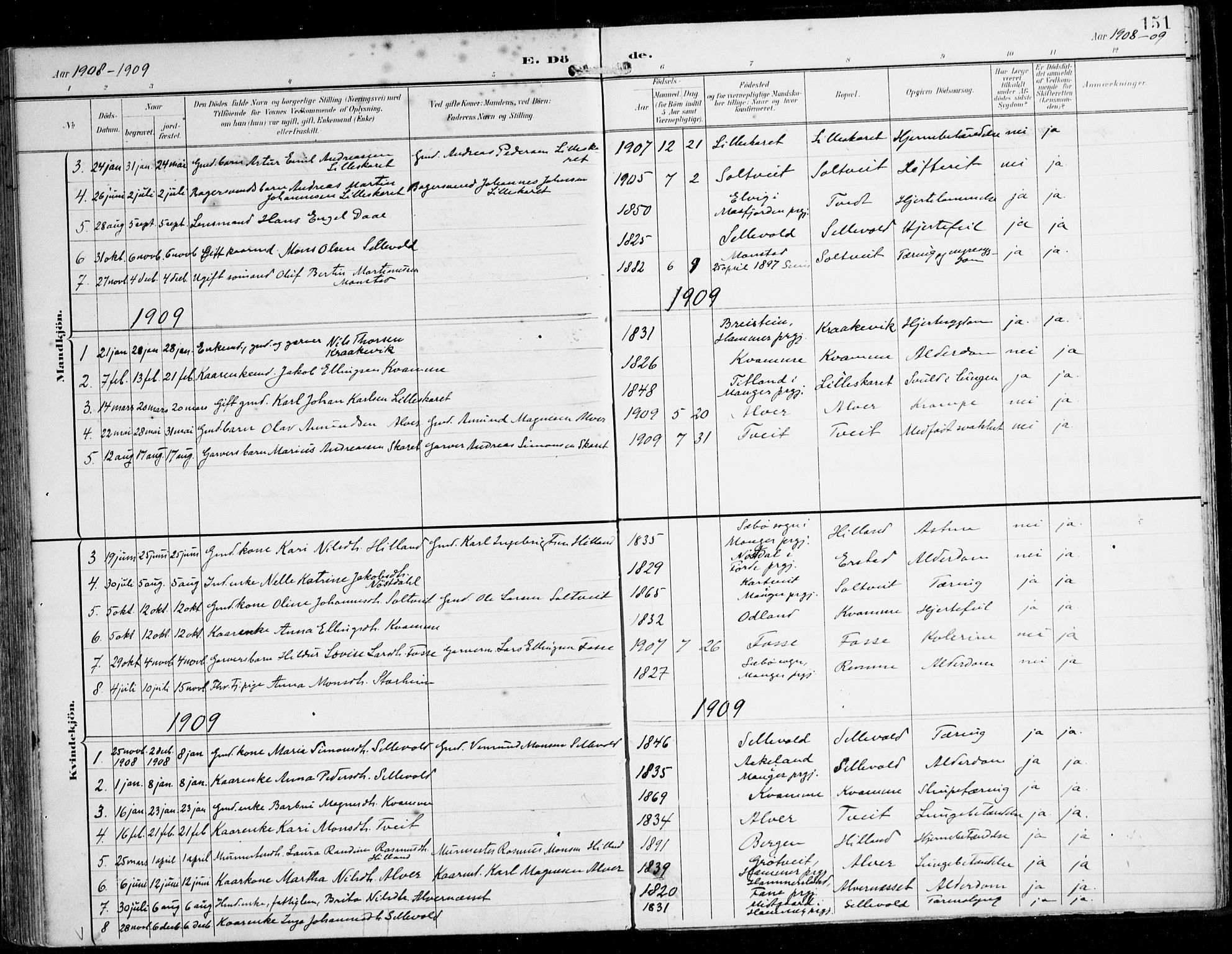 Alversund Sokneprestembete, AV/SAB-A-73901/H/Ha/Haa/Haaa/L0003: Parish register (official) no. A 3, 1897-1926, p. 151