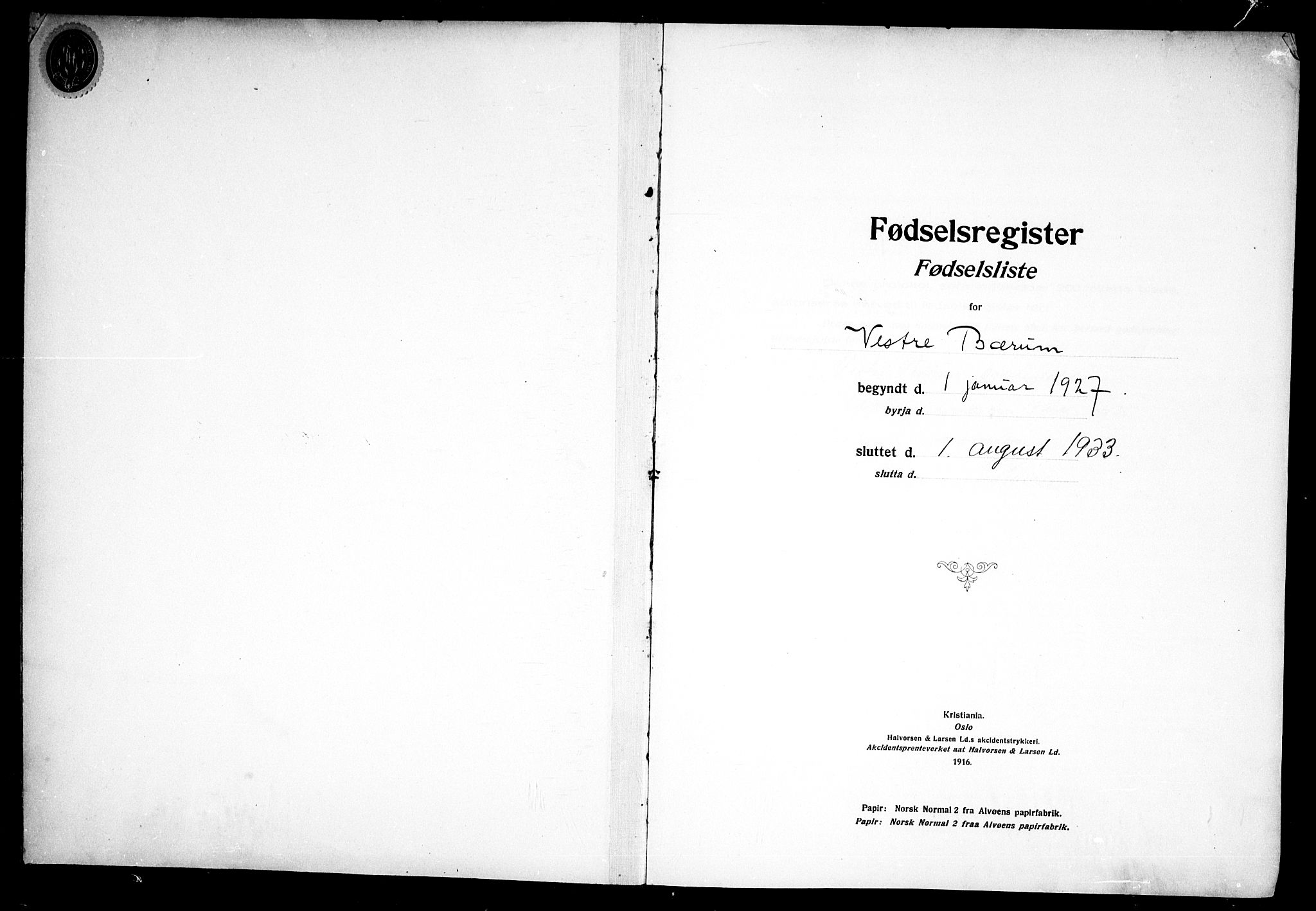 Vestre Bærum prestekontor Kirkebøker, SAO/A-10209a/J/L0002: Birth register no. 2, 1927-1933
