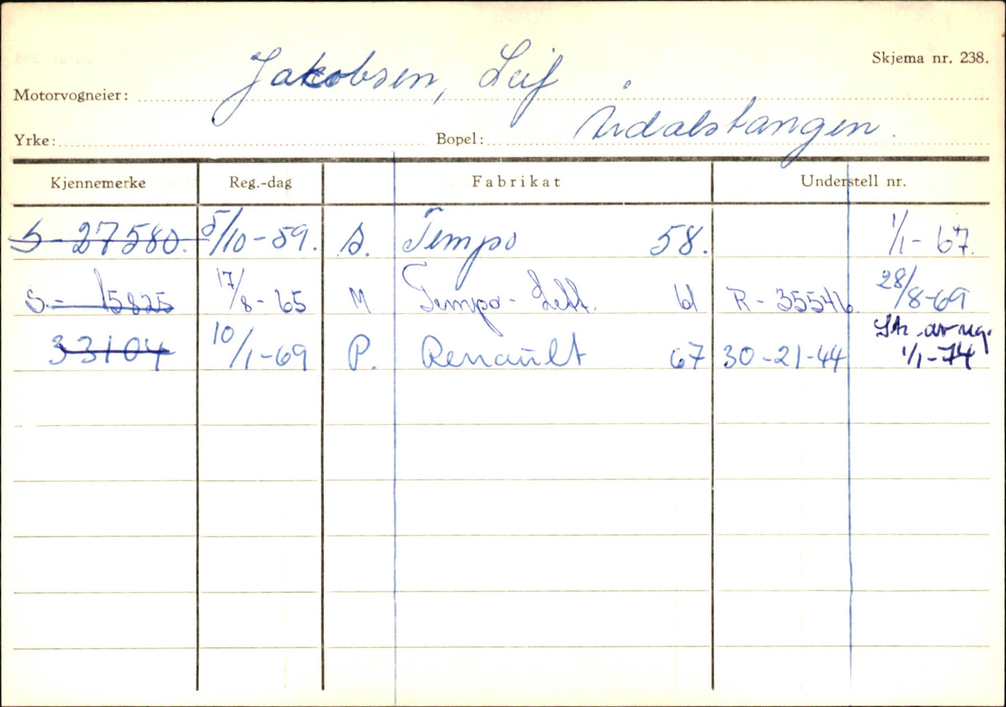 Statens vegvesen, Sogn og Fjordane vegkontor, AV/SAB-A-5301/4/F/L0145: Registerkort Vågsøy S-Å. Årdal I-P, 1945-1975, p. 888