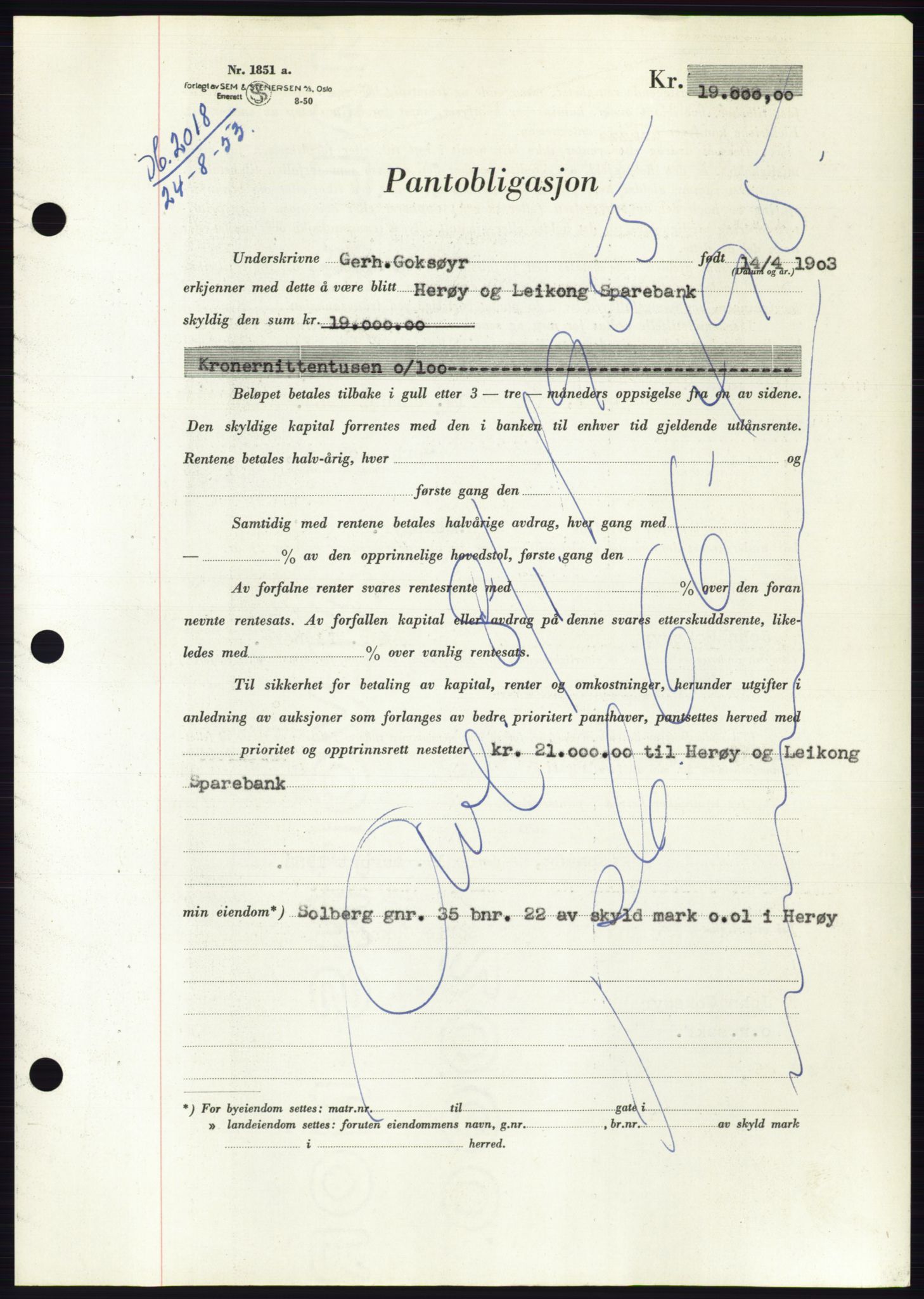 Søre Sunnmøre sorenskriveri, AV/SAT-A-4122/1/2/2C/L0123: Mortgage book no. 11B, 1953-1953, Diary no: : 2018/1953