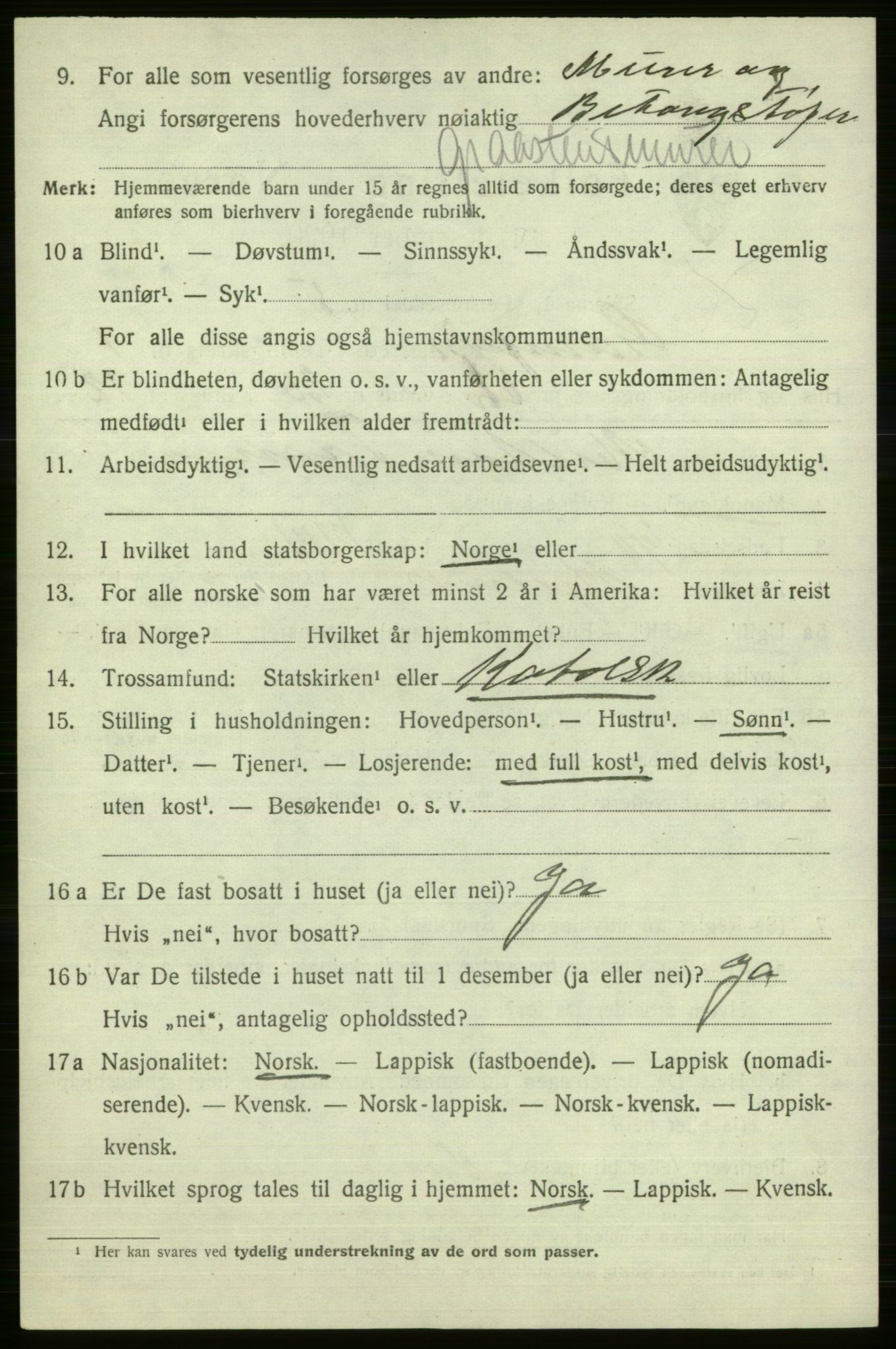 SATØ, 1920 census for Gamvik, 1920, p. 1513