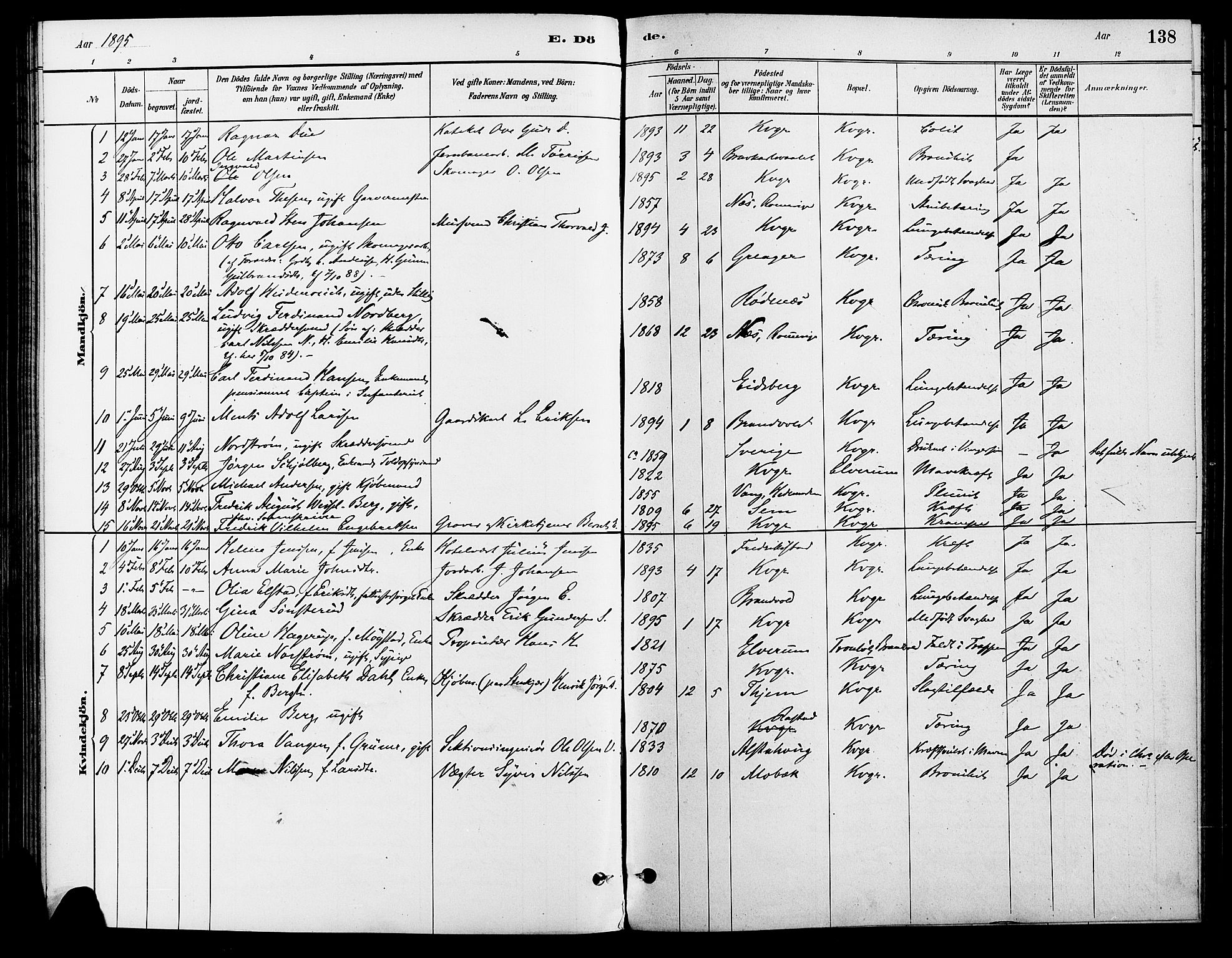 Vinger prestekontor, SAH/PREST-024/H/Ha/Haa/L0013: Parish register (official) no. 13, 1881-1897, p. 138