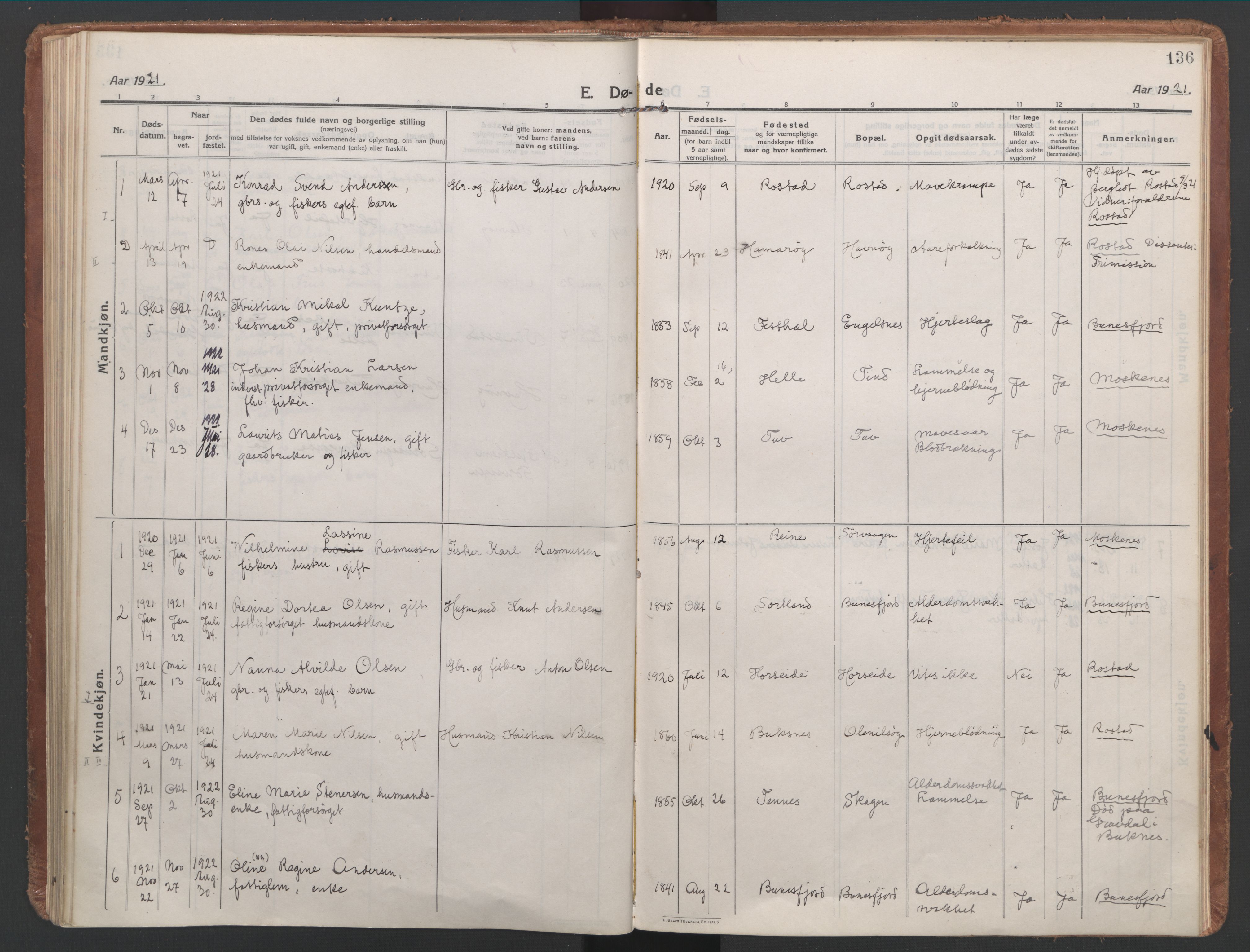 Ministerialprotokoller, klokkerbøker og fødselsregistre - Nordland, SAT/A-1459/886/L1222: Parish register (official) no. 886A04, 1914-1926, p. 136