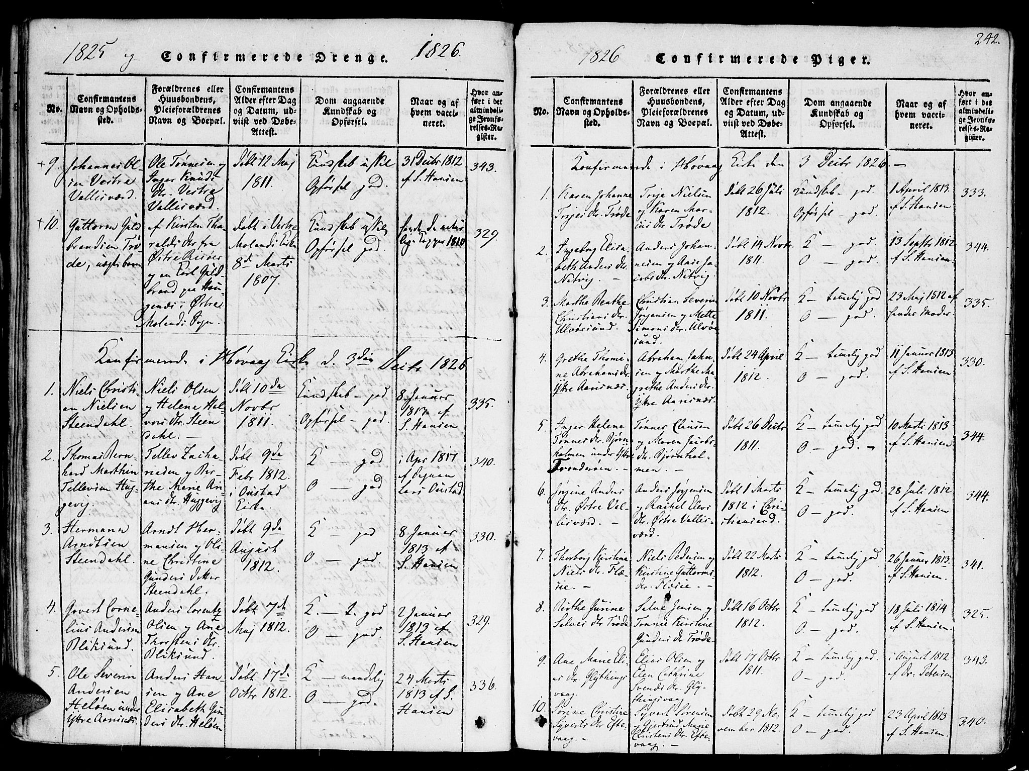 Høvåg sokneprestkontor, SAK/1111-0025/F/Fa/L0001: Parish register (official) no. A 1, 1816-1843, p. 242