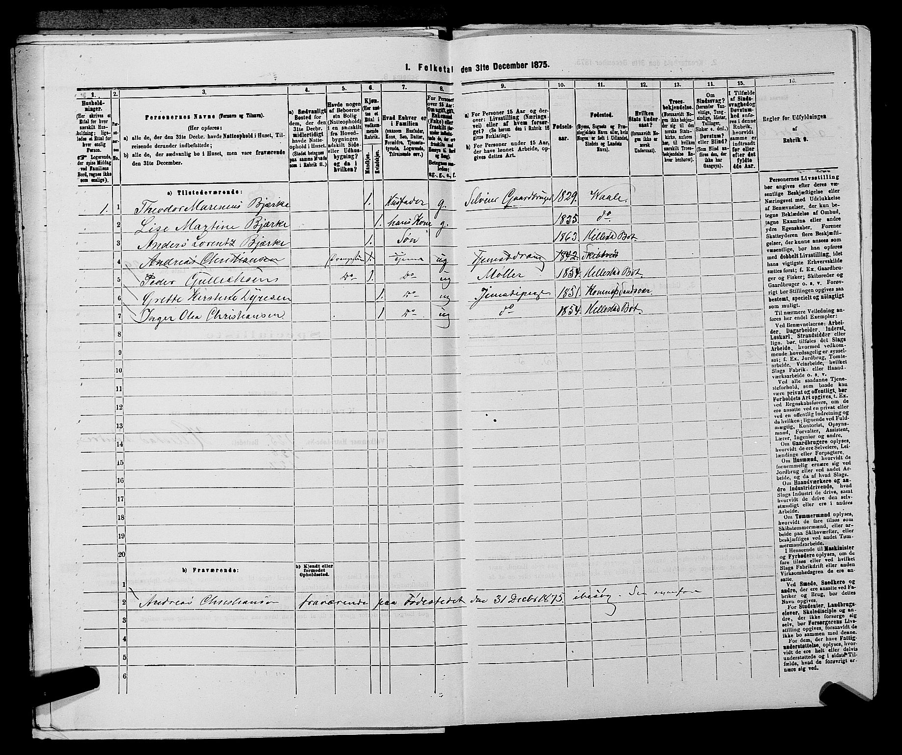 SAKO, 1875 census for 0715P Botne, 1875, p. 463