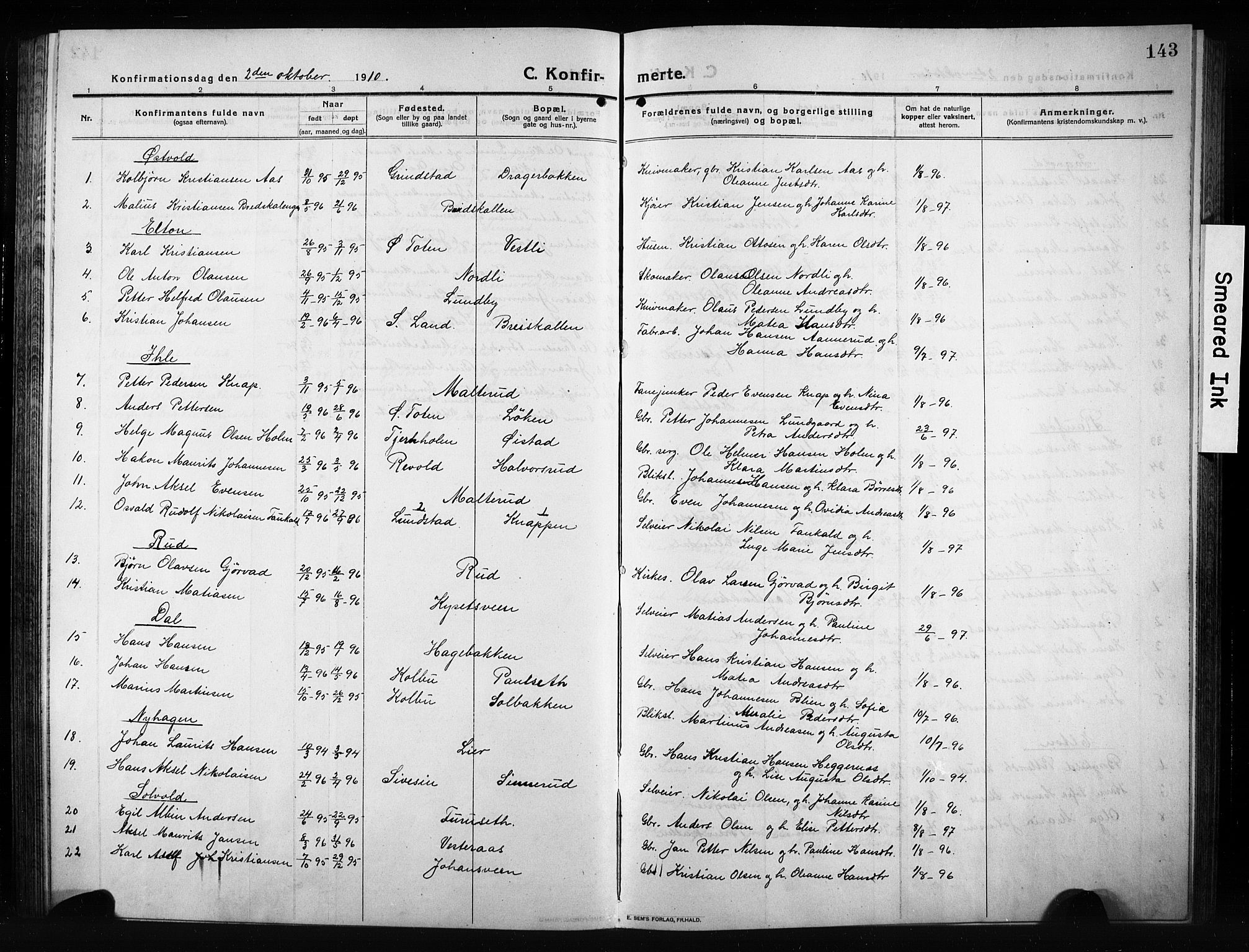 Vestre Toten prestekontor, SAH/PREST-108/H/Ha/Hab/L0012: Parish register (copy) no. 12, 1909-1928, p. 143