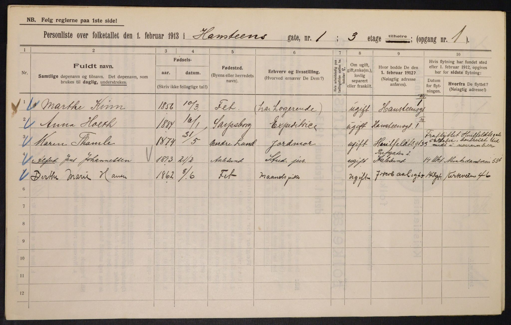 OBA, Municipal Census 1913 for Kristiania, 1913, p. 34798