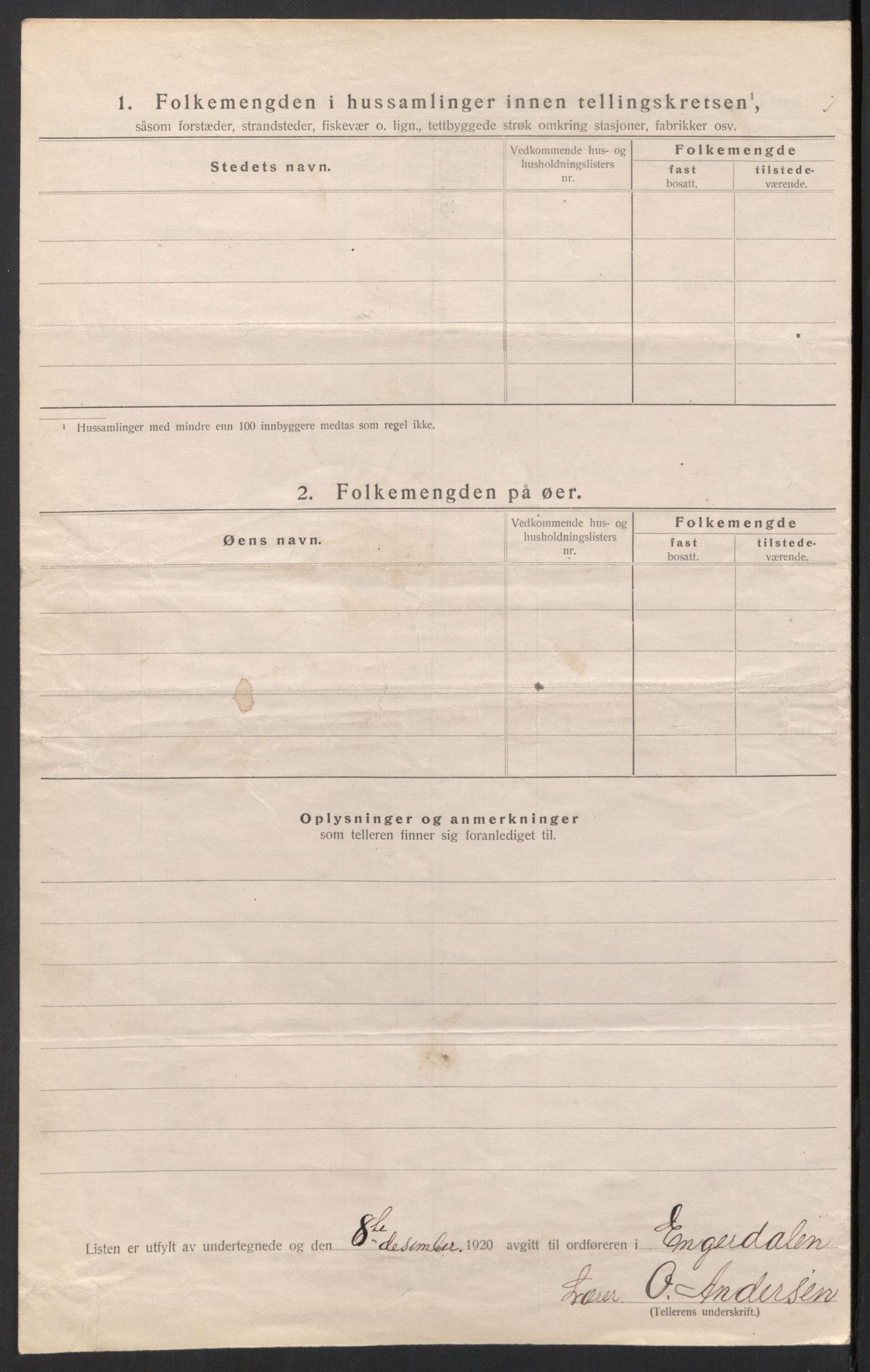 SAH, 1920 census for Engerdal, 1920, p. 8