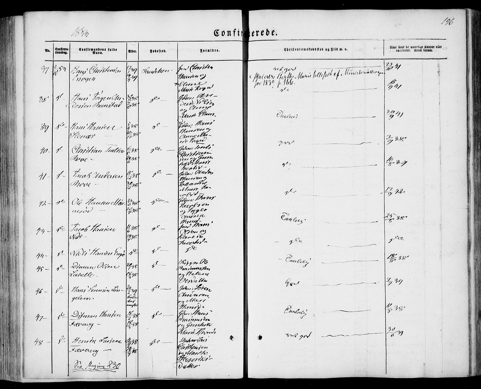 Sandar kirkebøker, SAKO/A-243/F/Fa/L0006: Parish register (official) no. 6, 1847-1860, p. 196