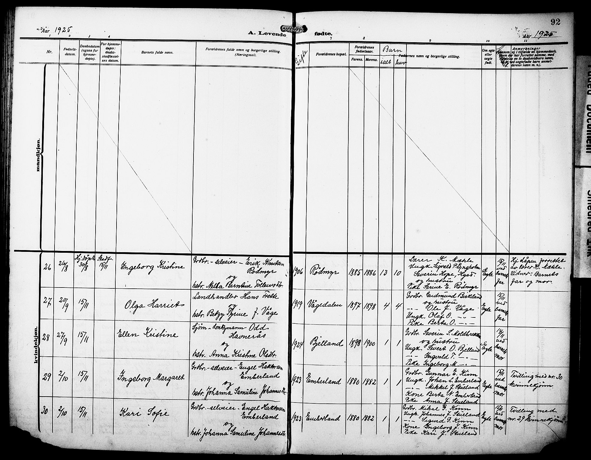 Sveio Sokneprestembete, AV/SAB-A-78501/H/Hab: Parish register (copy) no. A 5, 1911-1926, p. 92