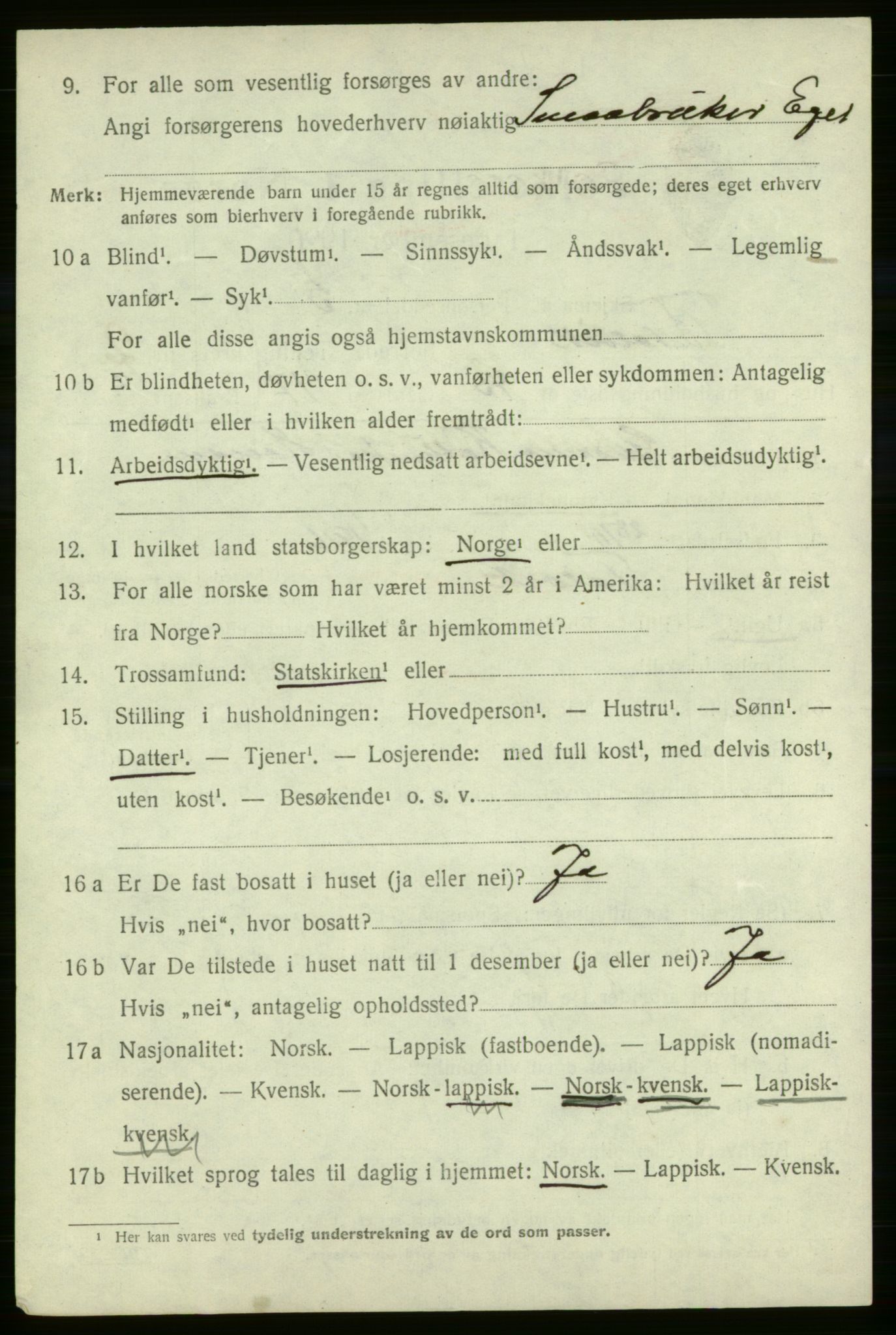 SATØ, 1920 census for Talvik, 1920, p. 2181