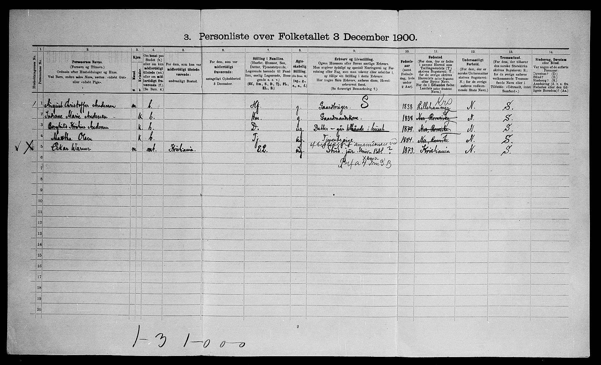 SAO, 1900 census for Nes, 1900