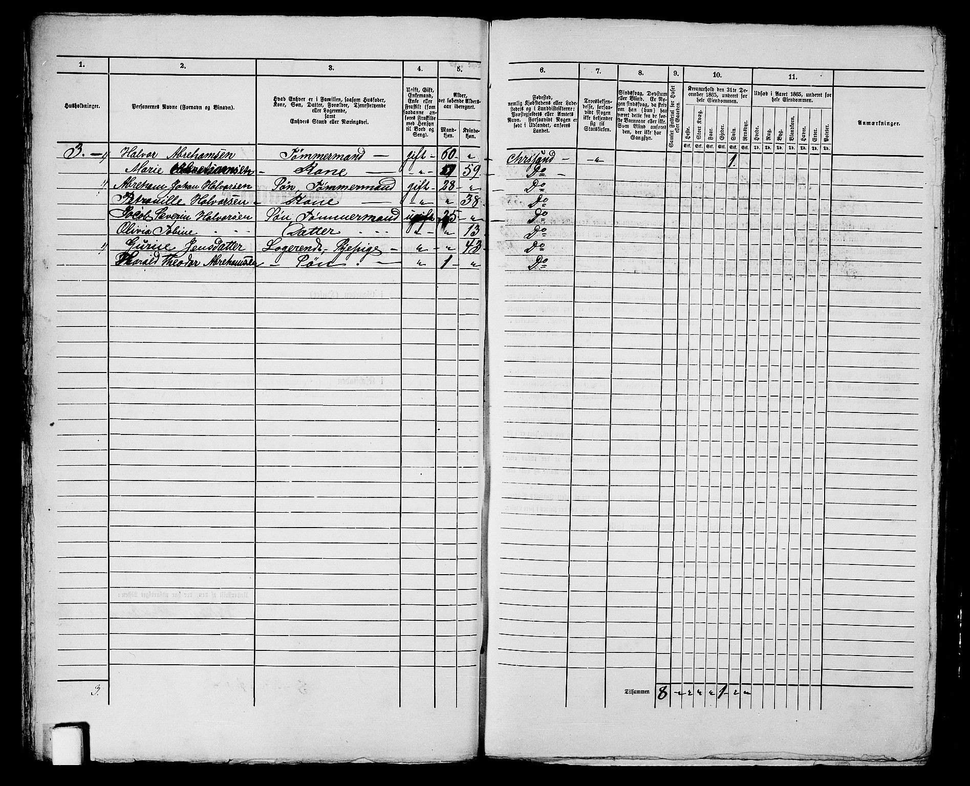 RA, 1865 census for Kristiansand, 1865, p. 547