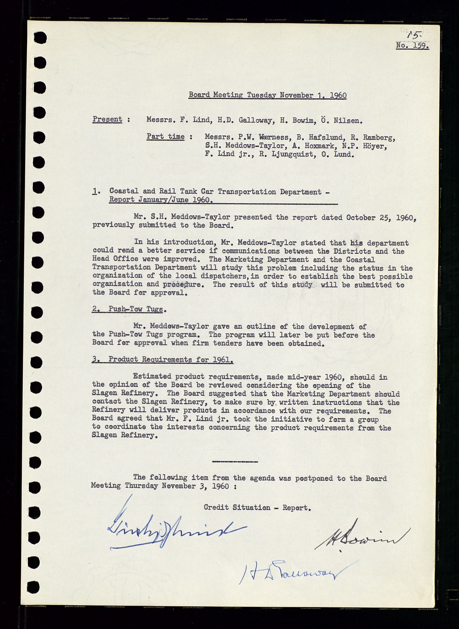 Pa 0982 - Esso Norge A/S, AV/SAST-A-100448/A/Aa/L0001/0002: Den administrerende direksjon Board minutes (styrereferater) / Den administrerende direksjon Board minutes (styrereferater), 1960-1961, p. 62