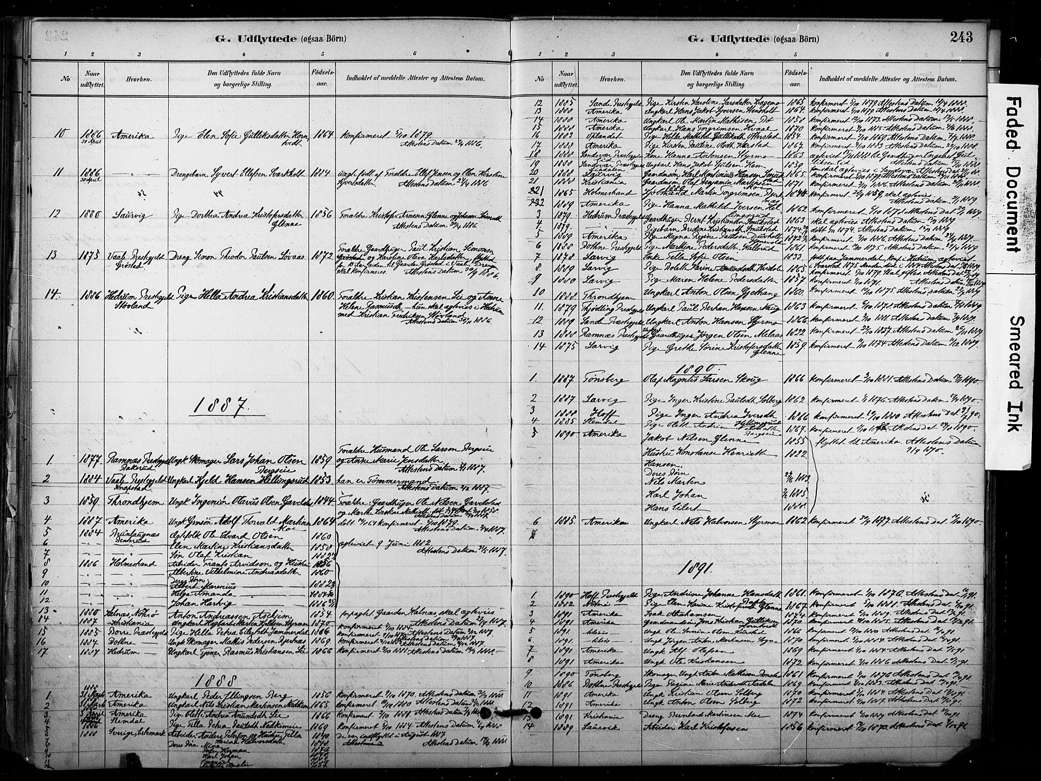 Lardal kirkebøker, AV/SAKO-A-350/F/Fb/L0001: Parish register (official) no. II 1, 1881-1911, p. 243