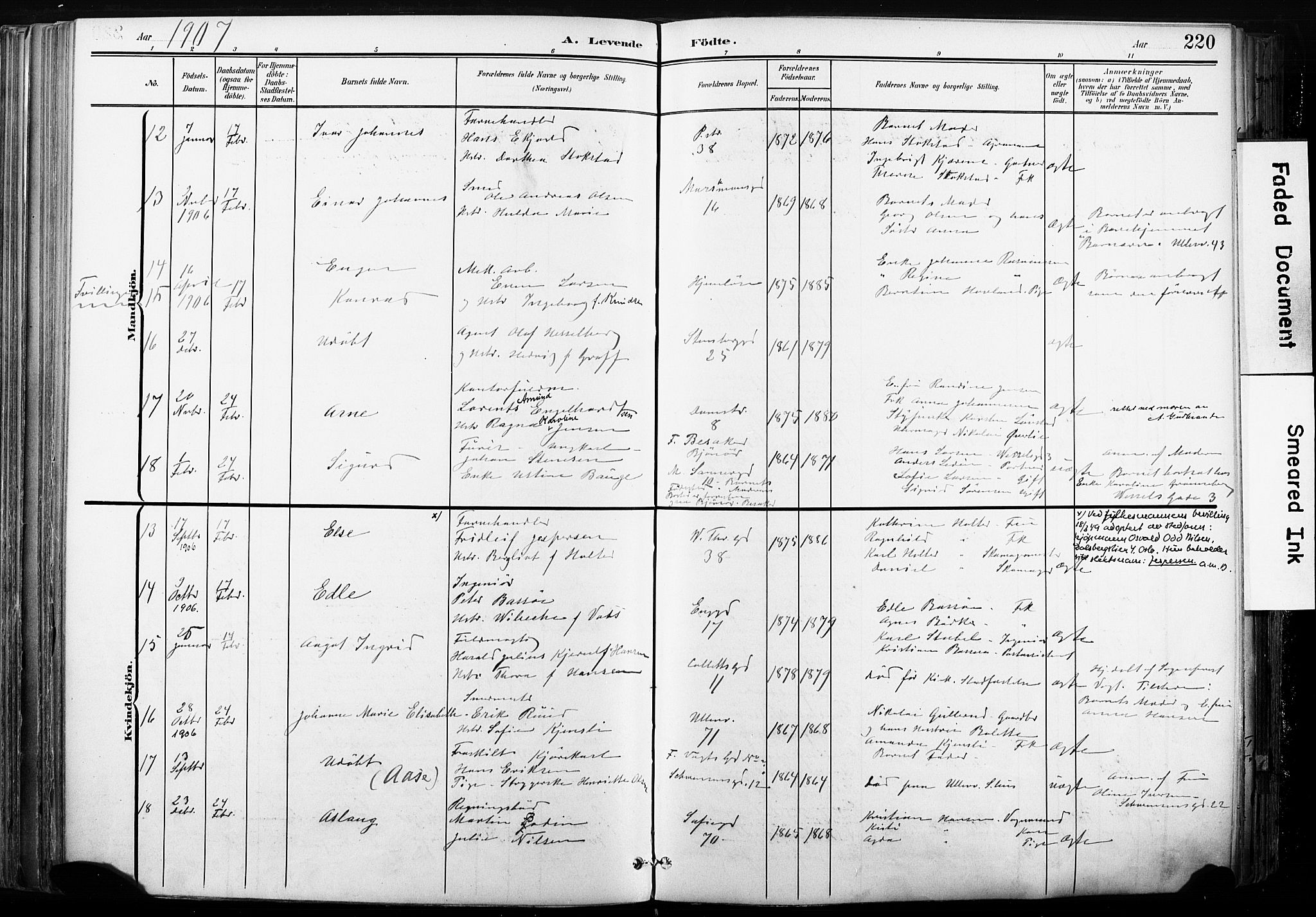Gamle Aker prestekontor Kirkebøker, SAO/A-10617a/F/L0013: Parish register (official) no. 13, 1901-1908, p. 220
