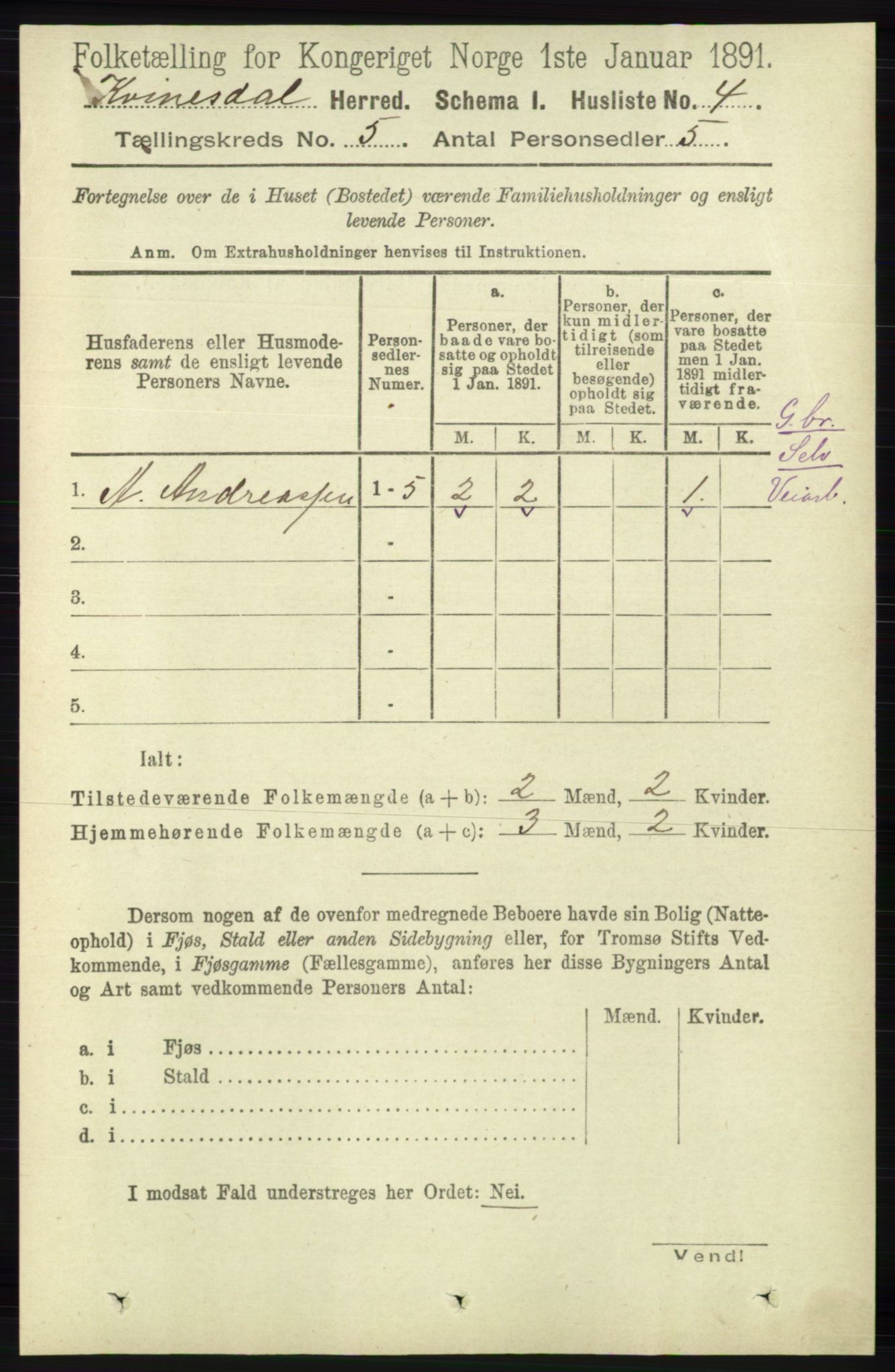 RA, 1891 census for 1037 Kvinesdal, 1891, p. 1627