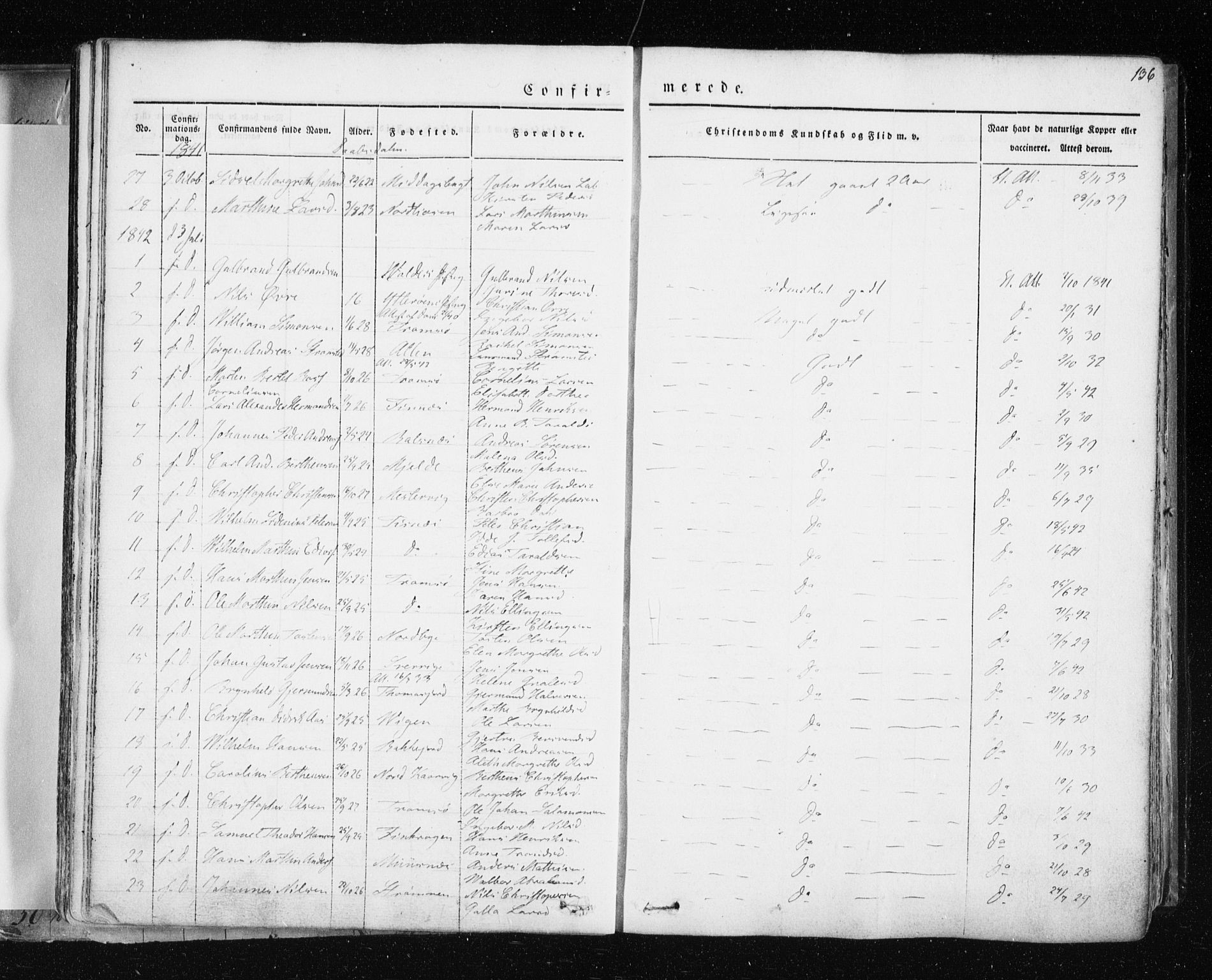 Tromsø sokneprestkontor/stiftsprosti/domprosti, AV/SATØ-S-1343/G/Ga/L0009kirke: Parish register (official) no. 9, 1837-1847, p. 136