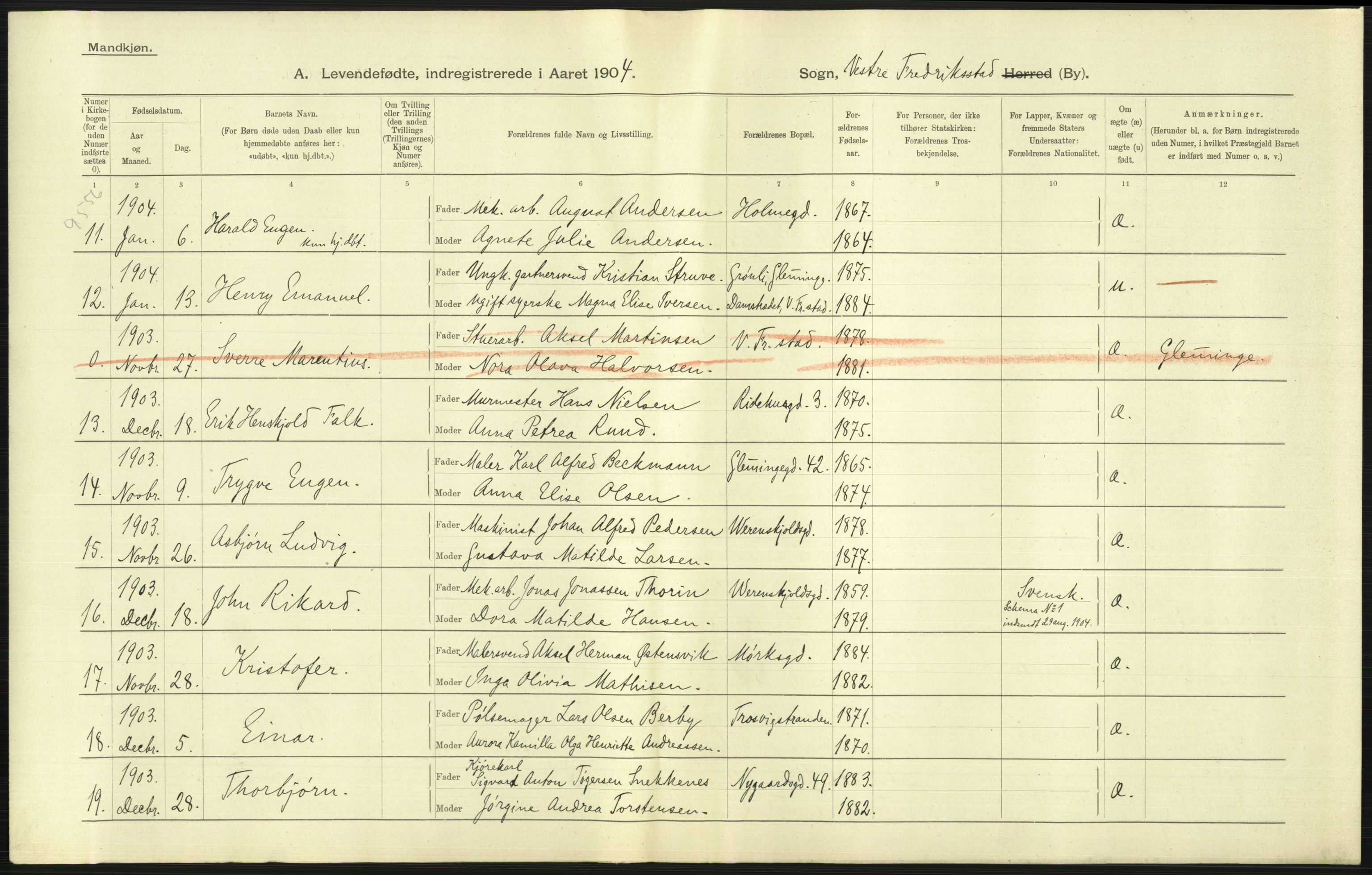 Statistisk sentralbyrå, Sosiodemografiske emner, Befolkning, AV/RA-S-2228/D/Df/Dfa/Dfab/L0001: Smålenenes amt: Fødte, gifte, døde, 1904, p. 173