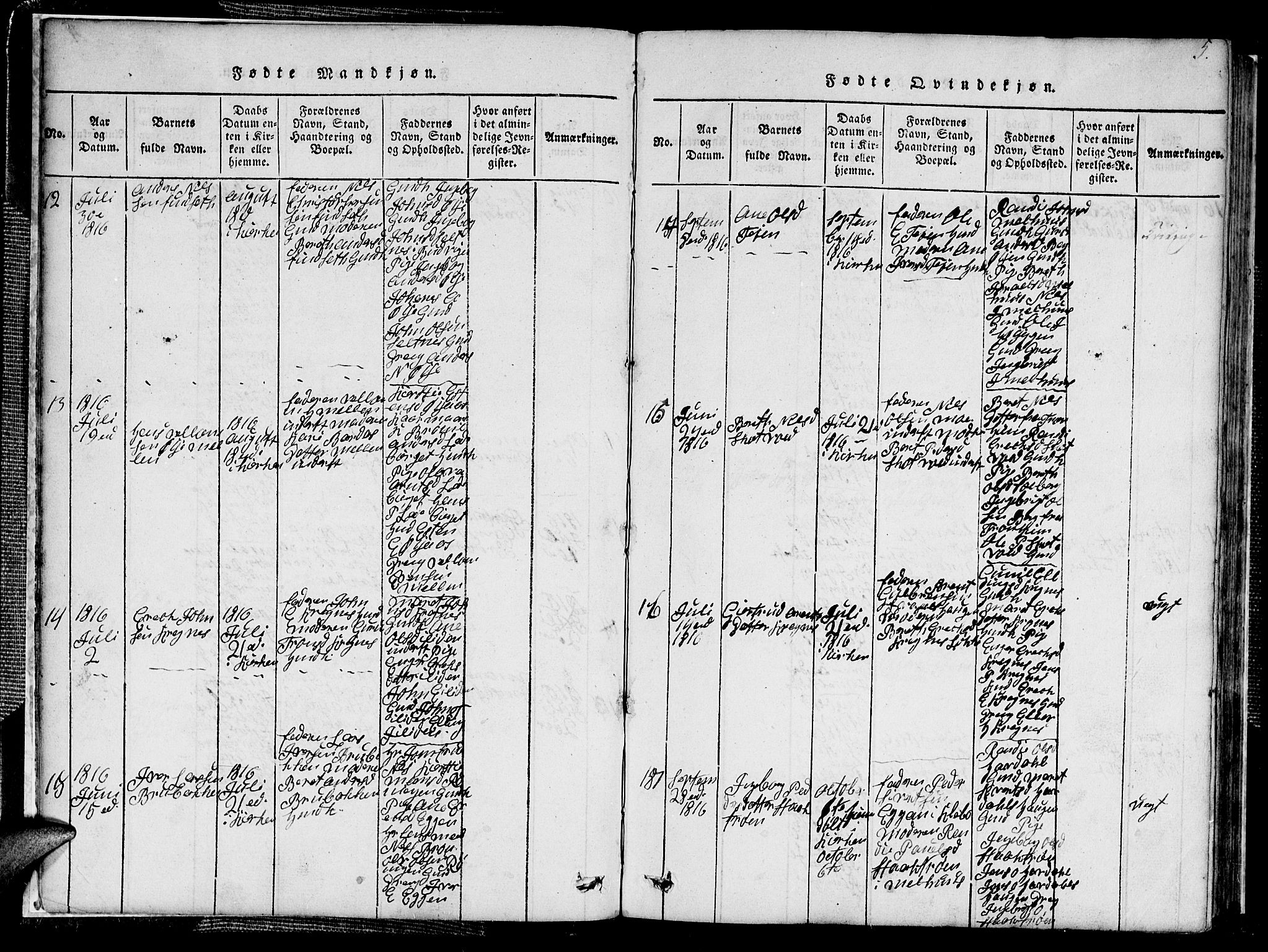 Ministerialprotokoller, klokkerbøker og fødselsregistre - Sør-Trøndelag, AV/SAT-A-1456/691/L1092: Parish register (copy) no. 691C03, 1816-1852, p. 5