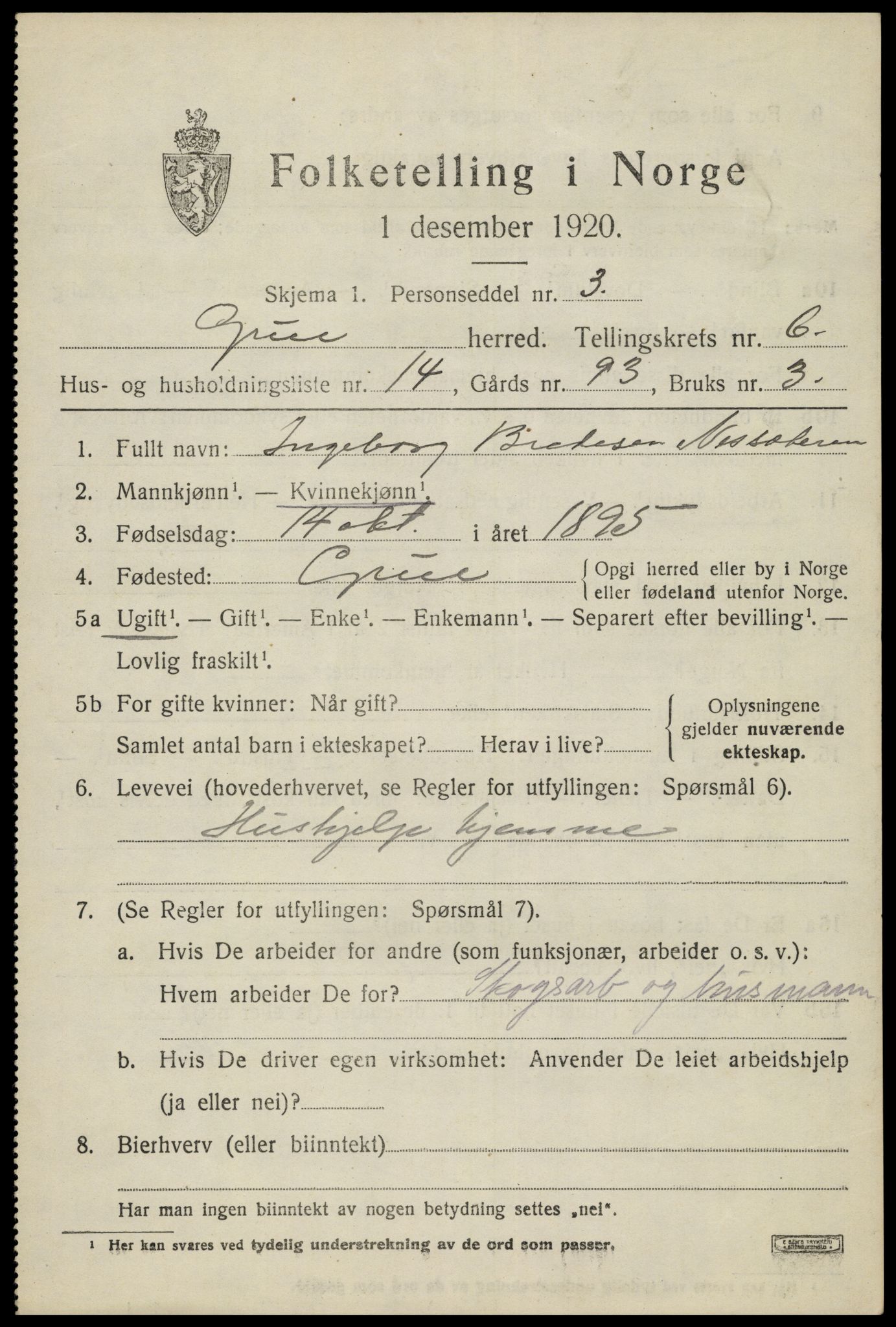 SAH, 1920 census for Grue, 1920, p. 6097