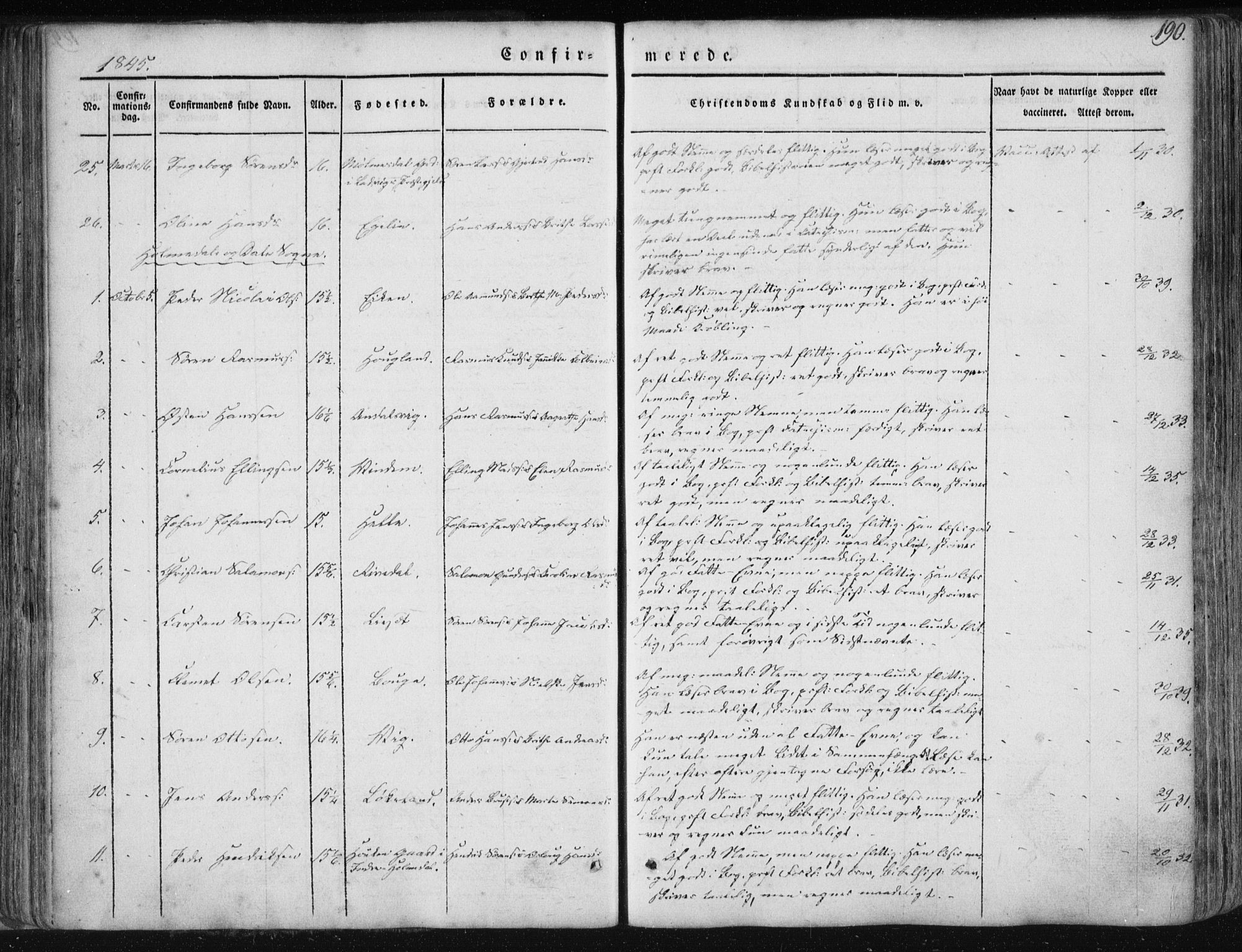 Fjaler sokneprestembete, AV/SAB-A-79801/H/Haa/Haaa/L0006: Parish register (official) no. A 6, 1835-1884, p. 190