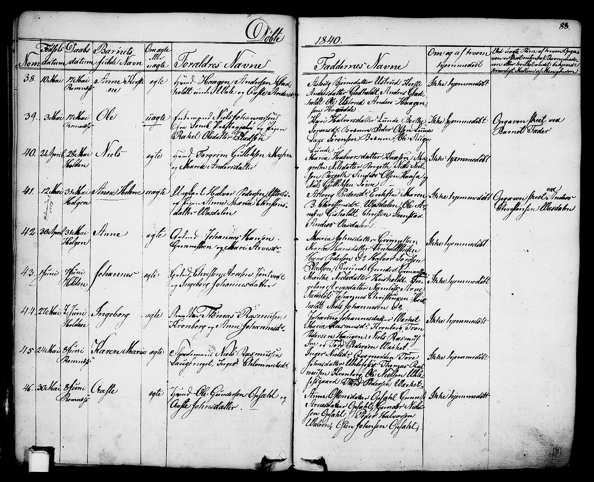 Holla kirkebøker, SAKO/A-272/F/Fa/L0004: Parish register (official) no. 4, 1830-1848, p. 88