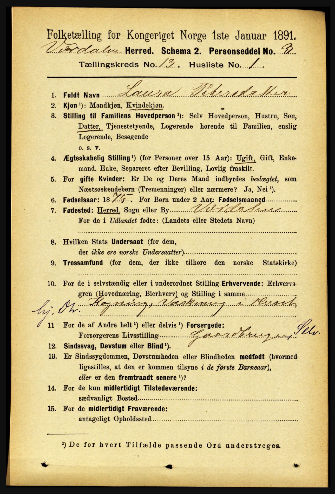 RA, 1891 census for 1721 Verdal, 1891, p. 6894