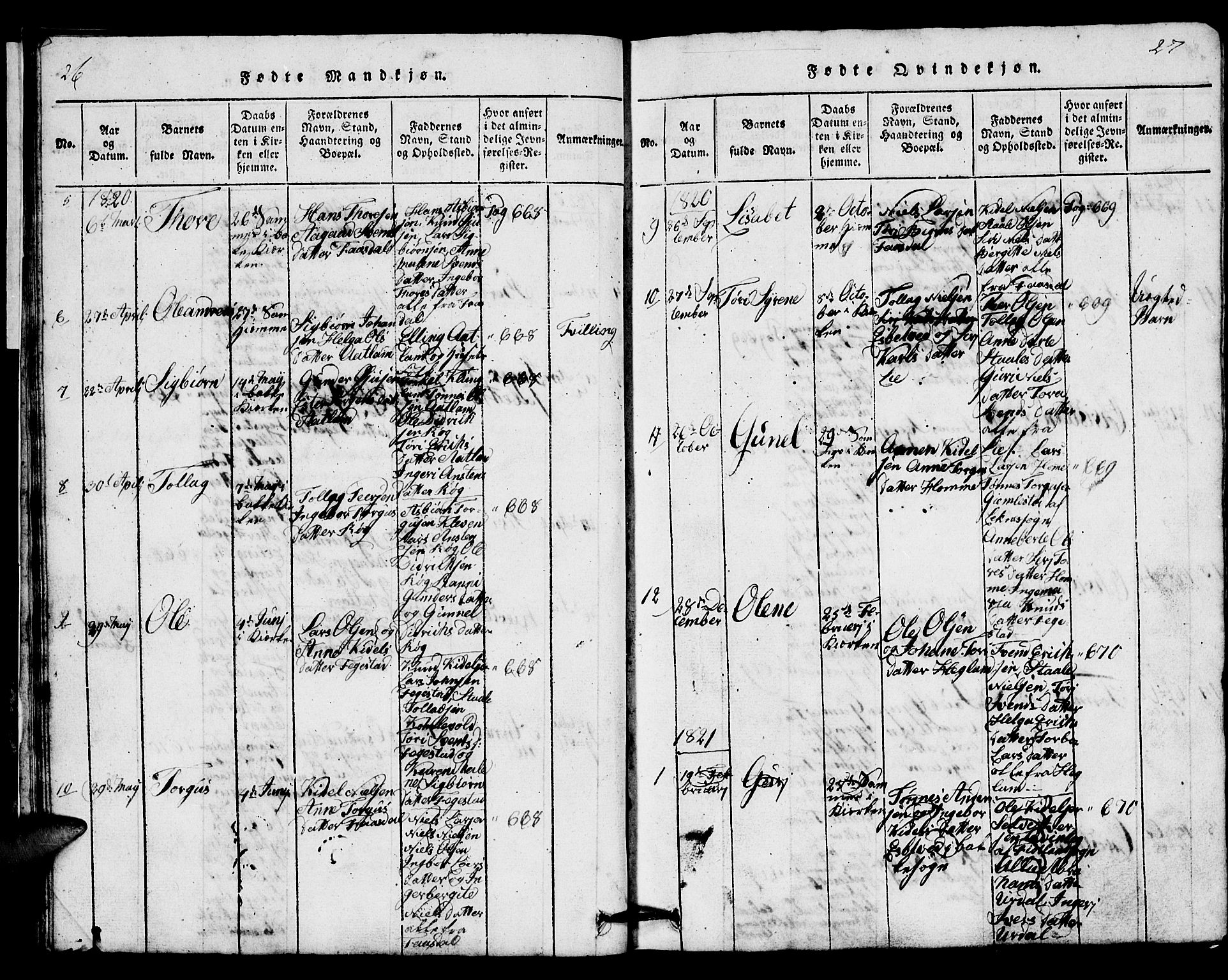 Bakke sokneprestkontor, SAK/1111-0002/F/Fb/Fbb/L0001: Parish register (copy) no. B 1, 1815-1835, p. 26-27
