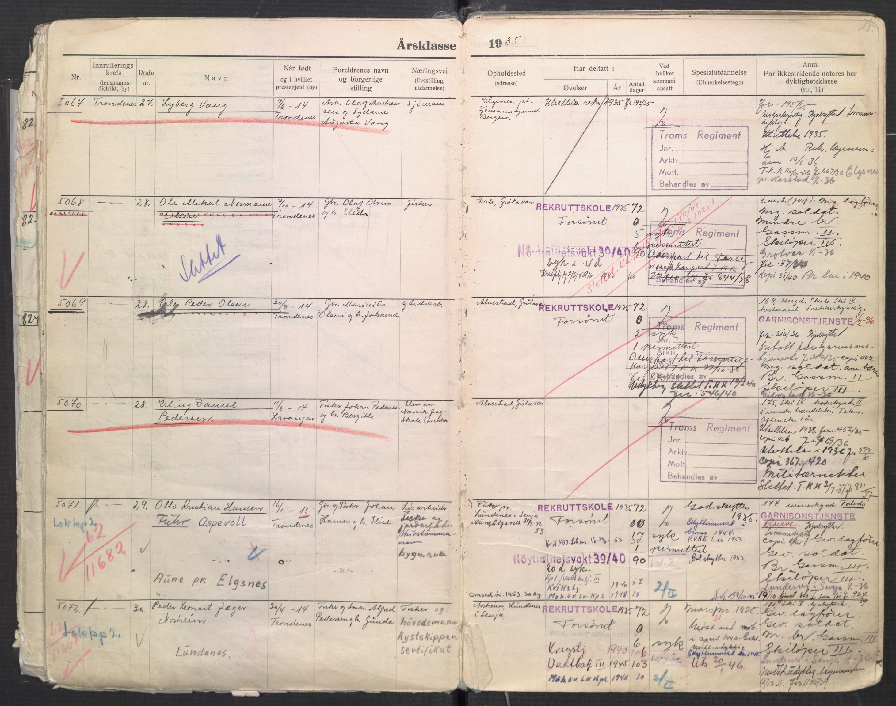 Forsvaret, Troms infanteriregiment nr. 16, AV/RA-RAFA-3146/P/Pa/L0006/0008: Ruller / Rulle for regimentets menige mannskaper, årsklasse 1935, 1935, p. 18
