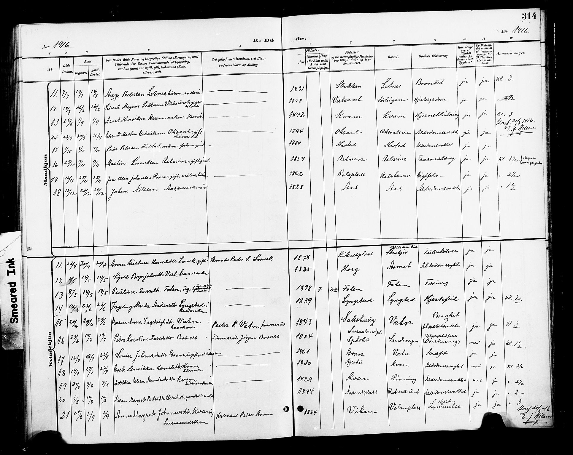 Ministerialprotokoller, klokkerbøker og fødselsregistre - Nord-Trøndelag, AV/SAT-A-1458/730/L0302: Parish register (copy) no. 730C05, 1898-1924, p. 314