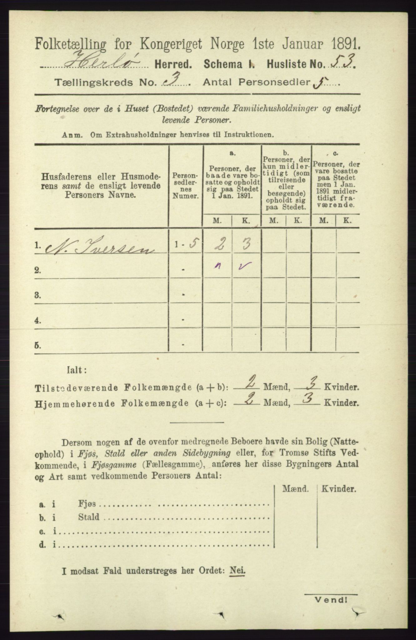 RA, 1891 census for 1258 Herdla, 1891, p. 1071