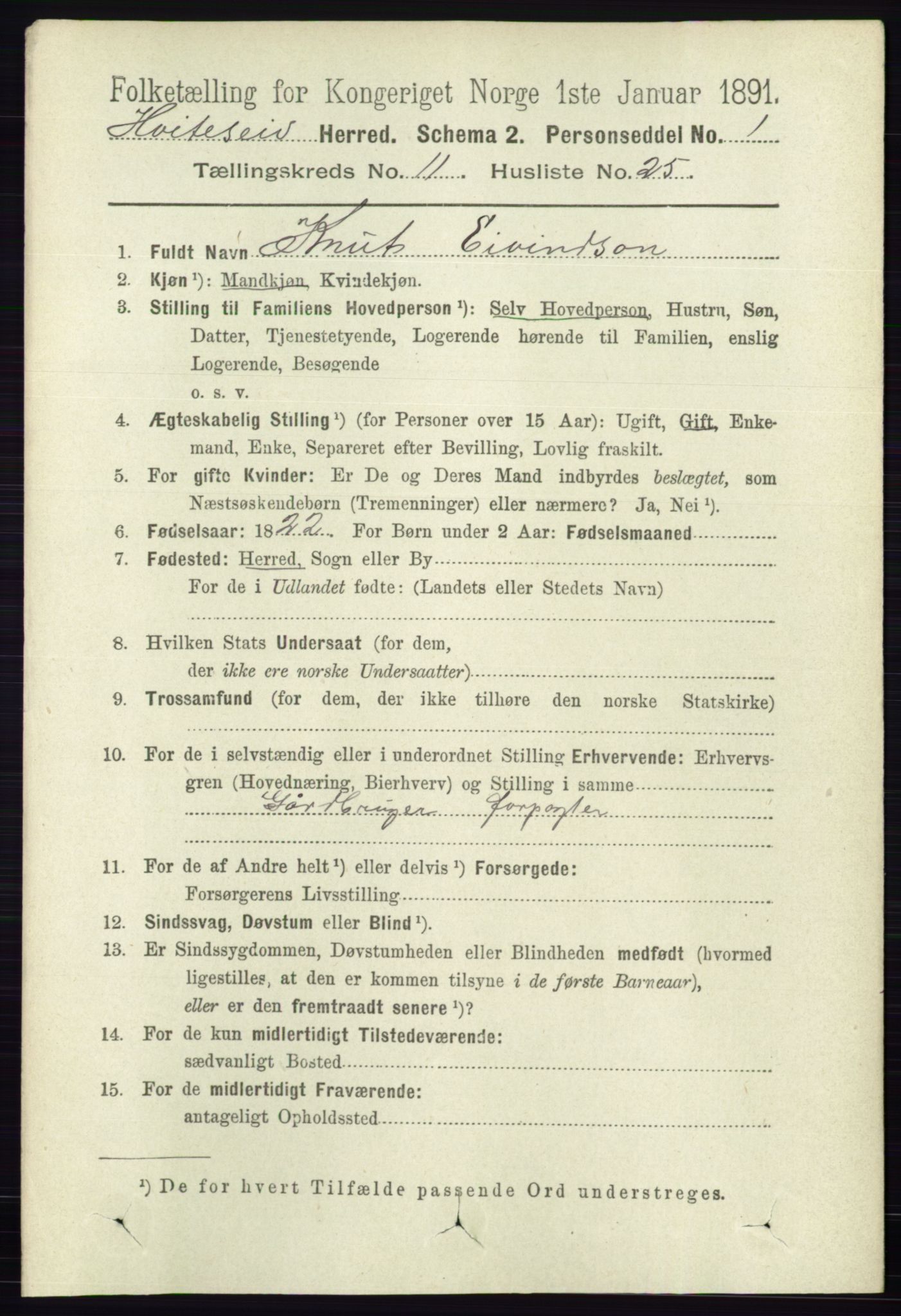 RA, 1891 census for 0829 Kviteseid, 1891, p. 2684