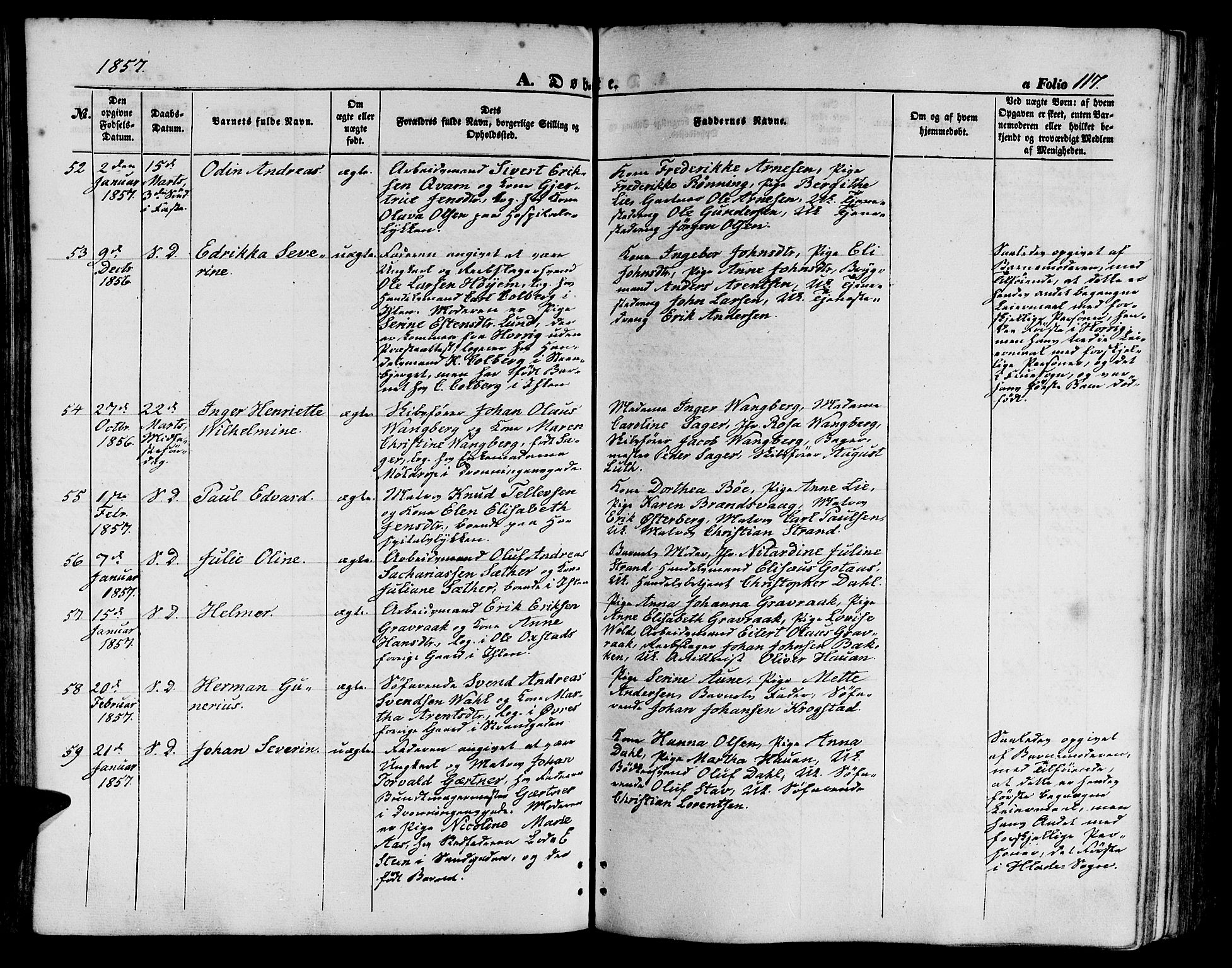 Ministerialprotokoller, klokkerbøker og fødselsregistre - Sør-Trøndelag, SAT/A-1456/602/L0138: Parish register (copy) no. 602C06, 1853-1858, p. 117