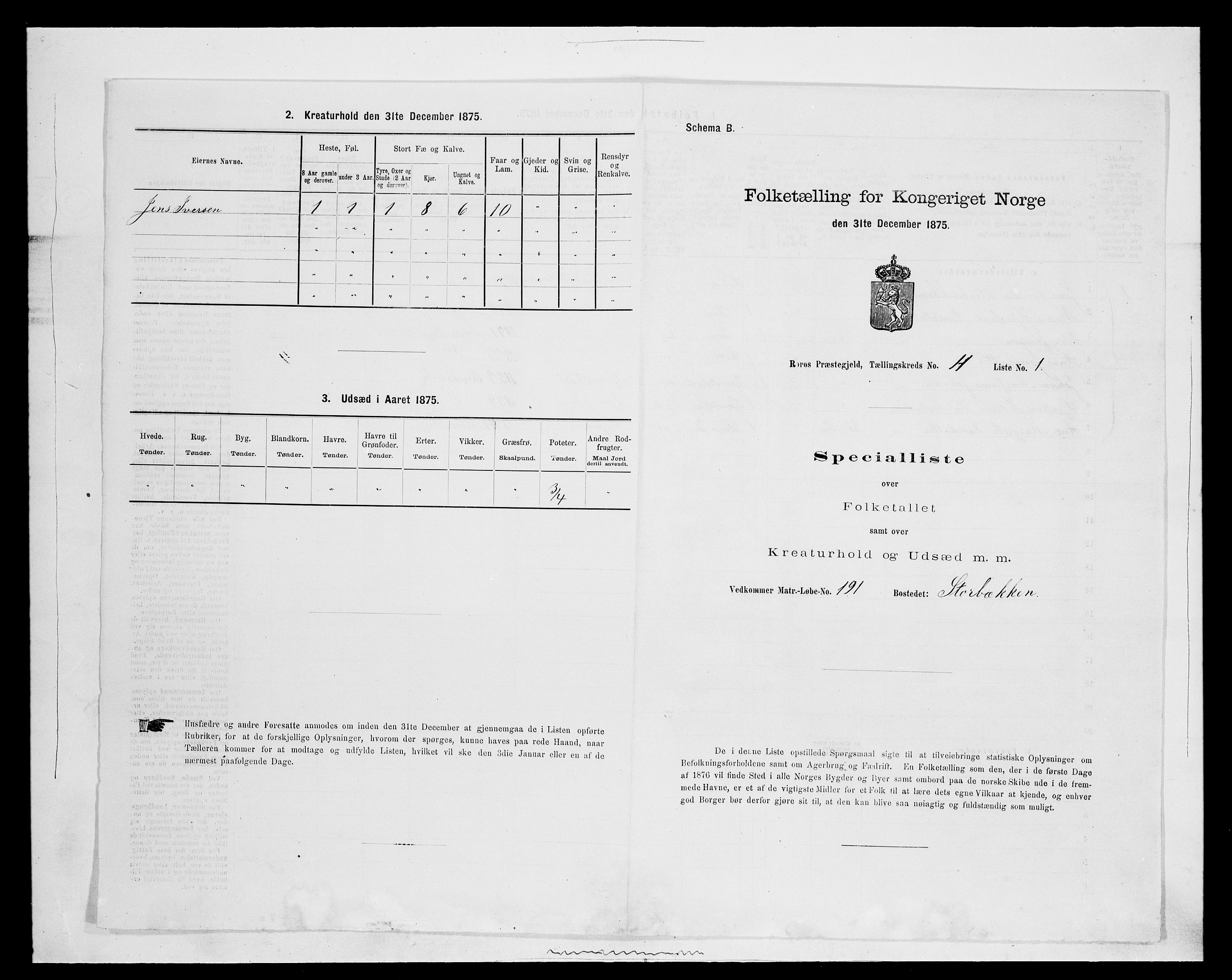 SAH, 1875 census for 0436P Tolga, 1875, p. 1194