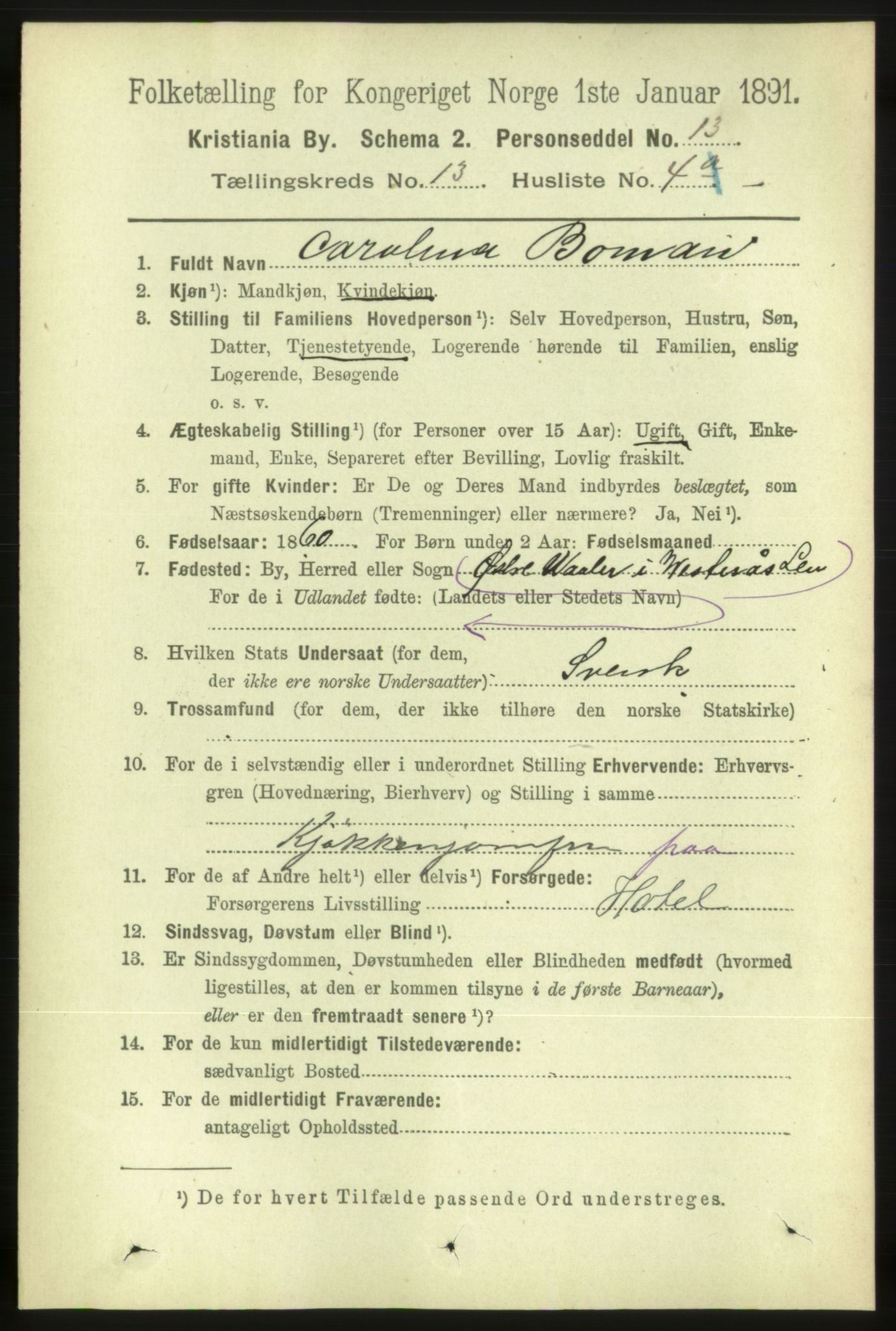 RA, 1891 census for 0301 Kristiania, 1891, p. 6049