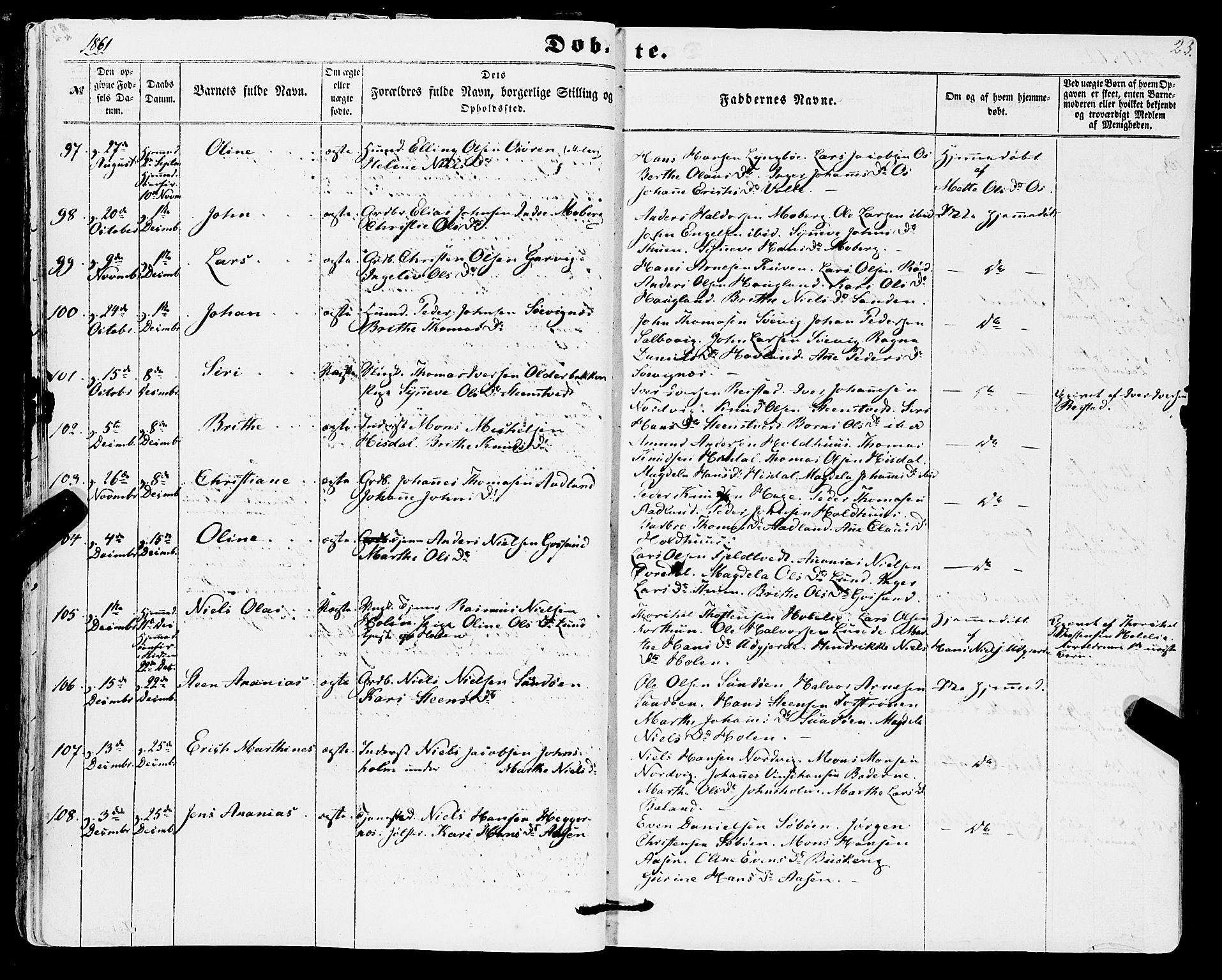 Os sokneprestembete, SAB/A-99929: Parish register (official) no. A 17, 1860-1873, p. 23