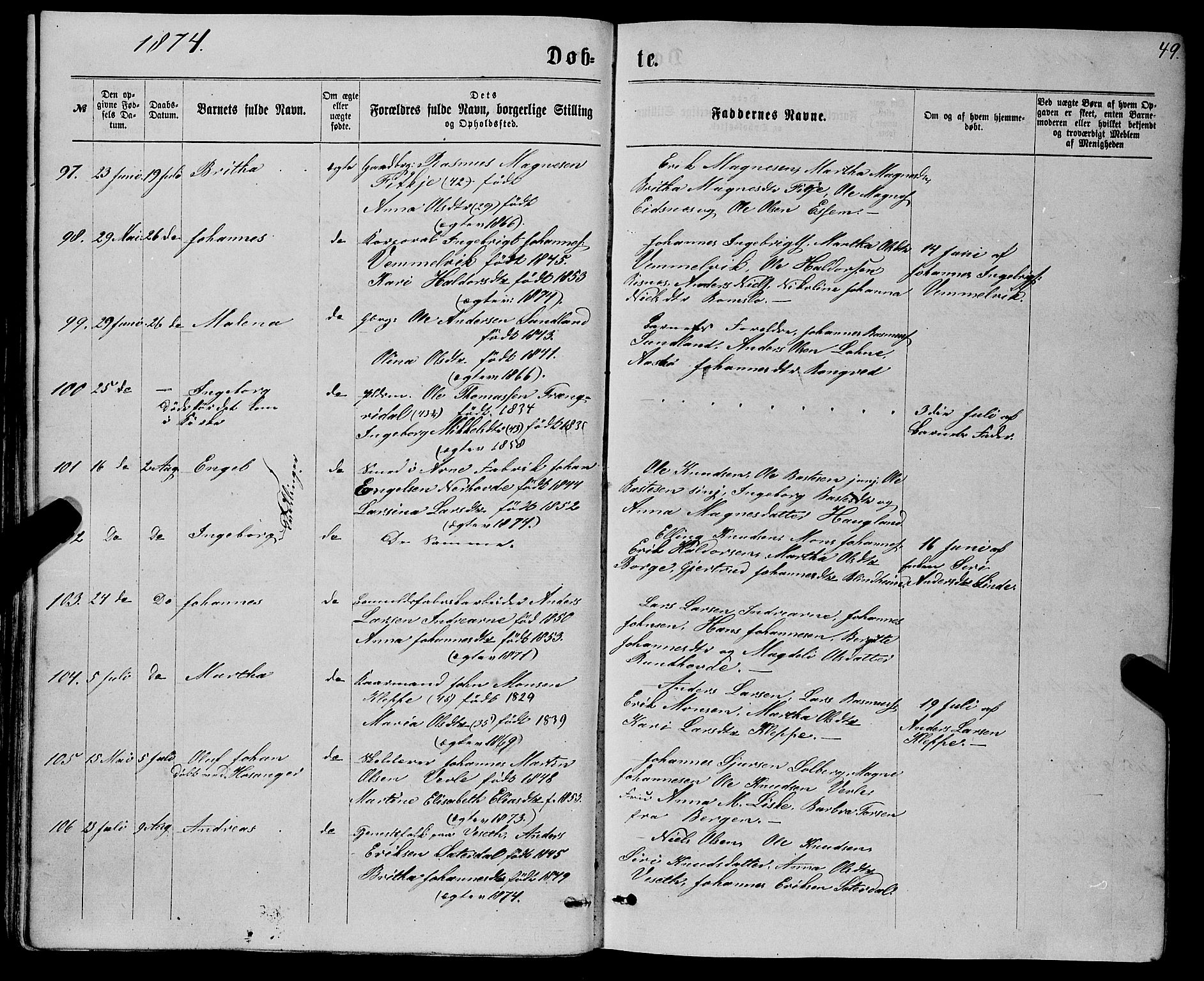 Haus sokneprestembete, SAB/A-75601/H/Haa: Parish register (official) no. A 18, 1871-1877, p. 49