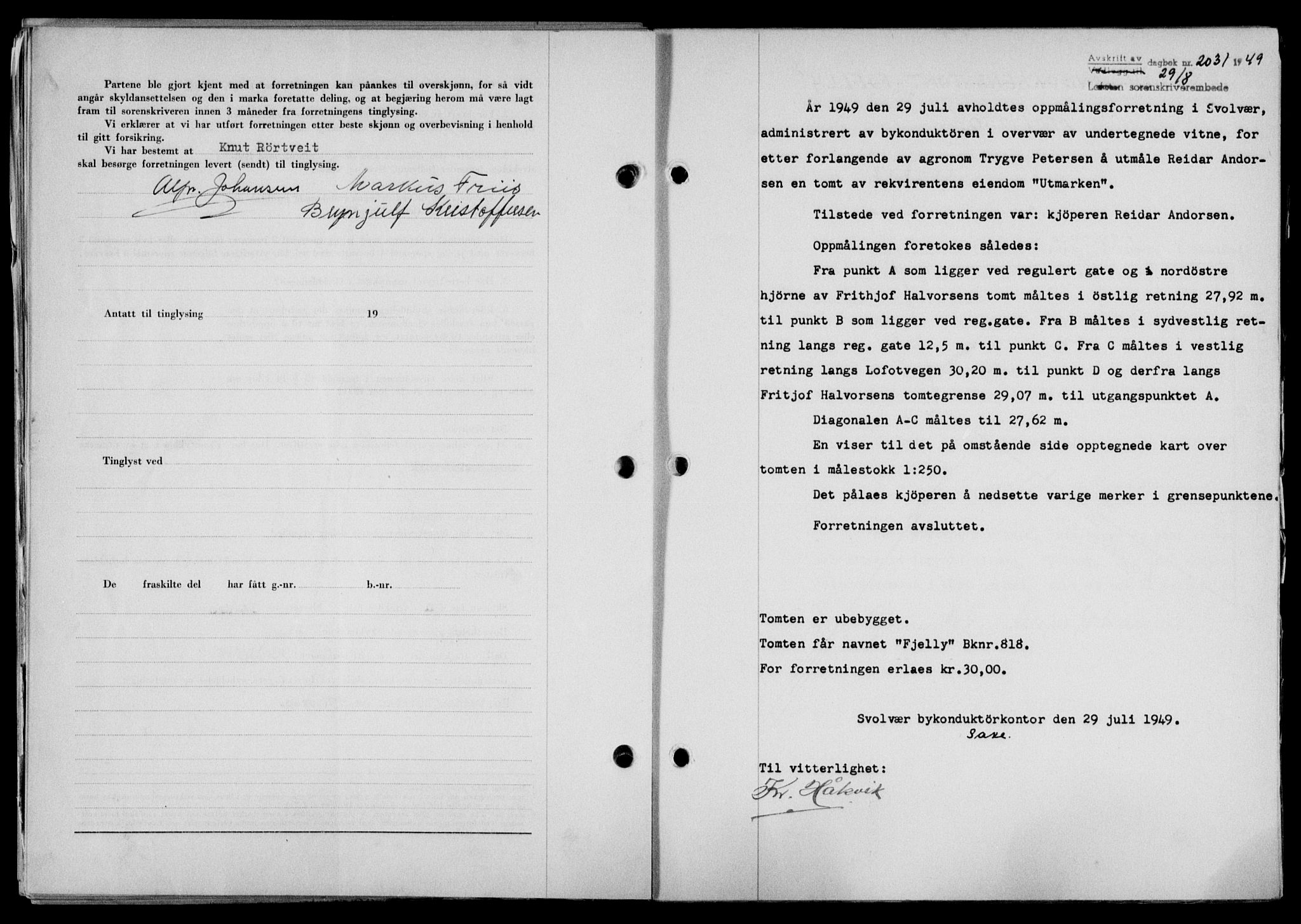 Lofoten sorenskriveri, SAT/A-0017/1/2/2C/L0021a: Mortgage book no. 21a, 1949-1949, Diary no: : 2031/1949