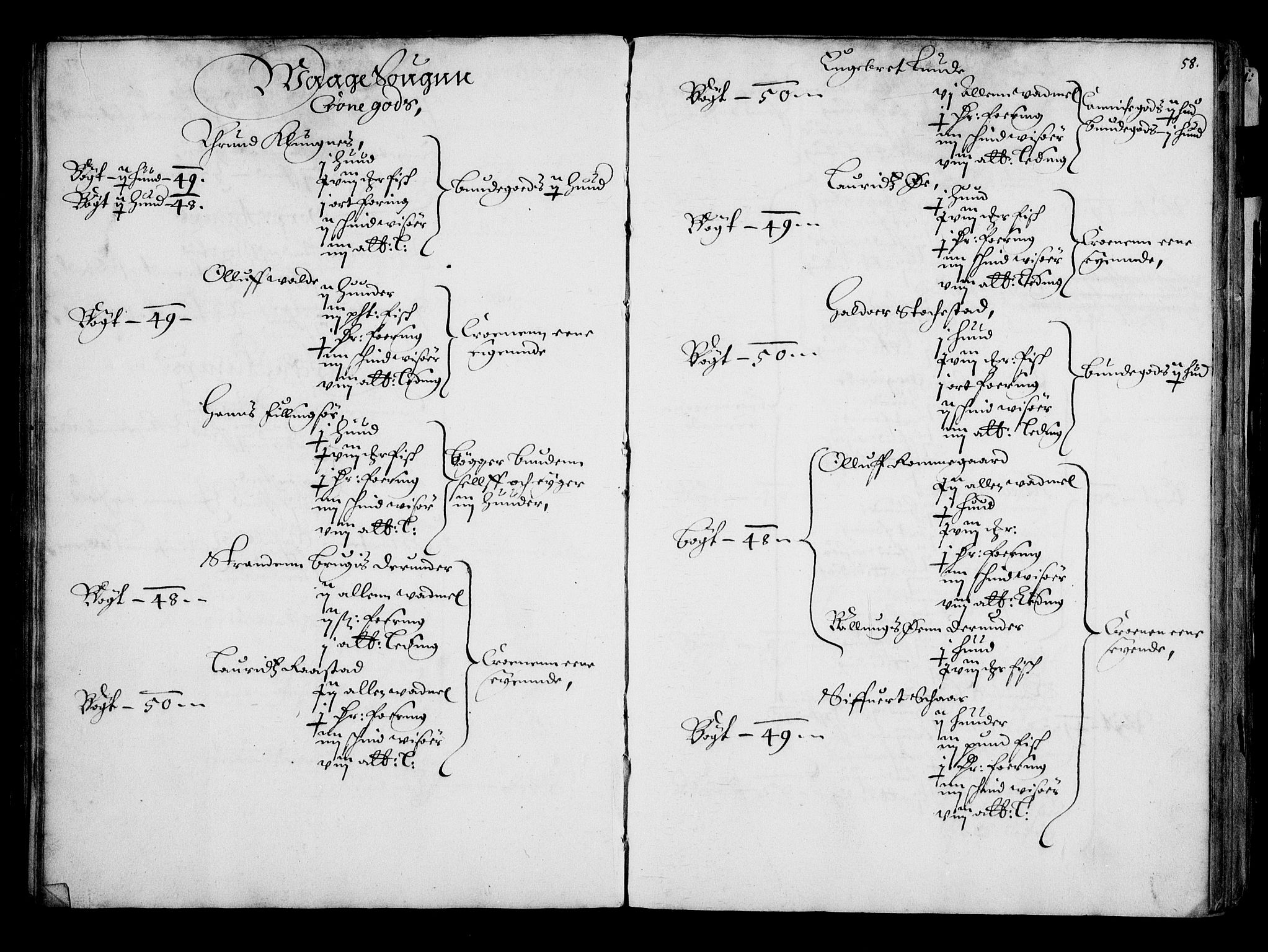 Rentekammeret inntil 1814, Realistisk ordnet avdeling, AV/RA-EA-4070/N/Na/L0001: [XI f]: Akershus stifts jordebok, 1652, p. 57b-58a