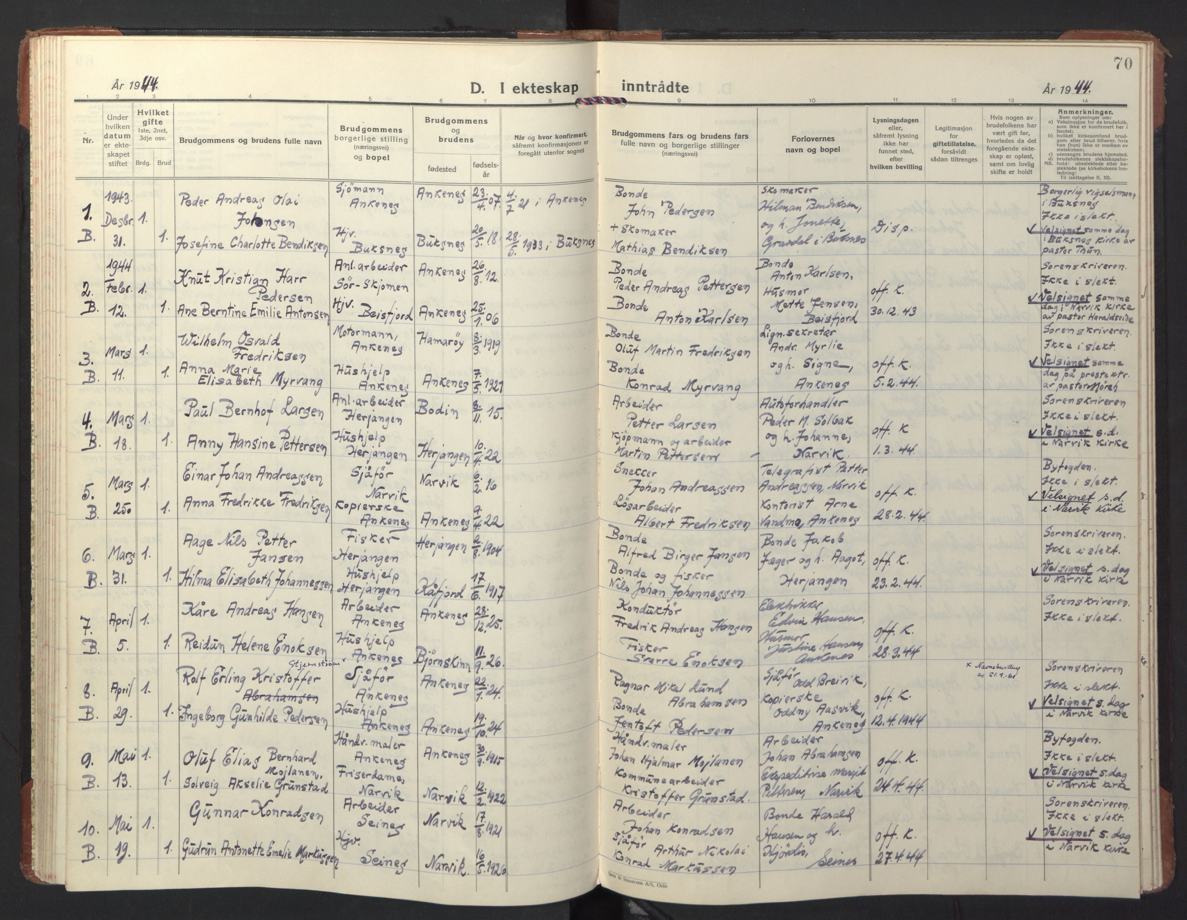 Ministerialprotokoller, klokkerbøker og fødselsregistre - Nordland, SAT/A-1459/866/L0948: Parish register (official) no. 866A11, 1929-1949, p. 70