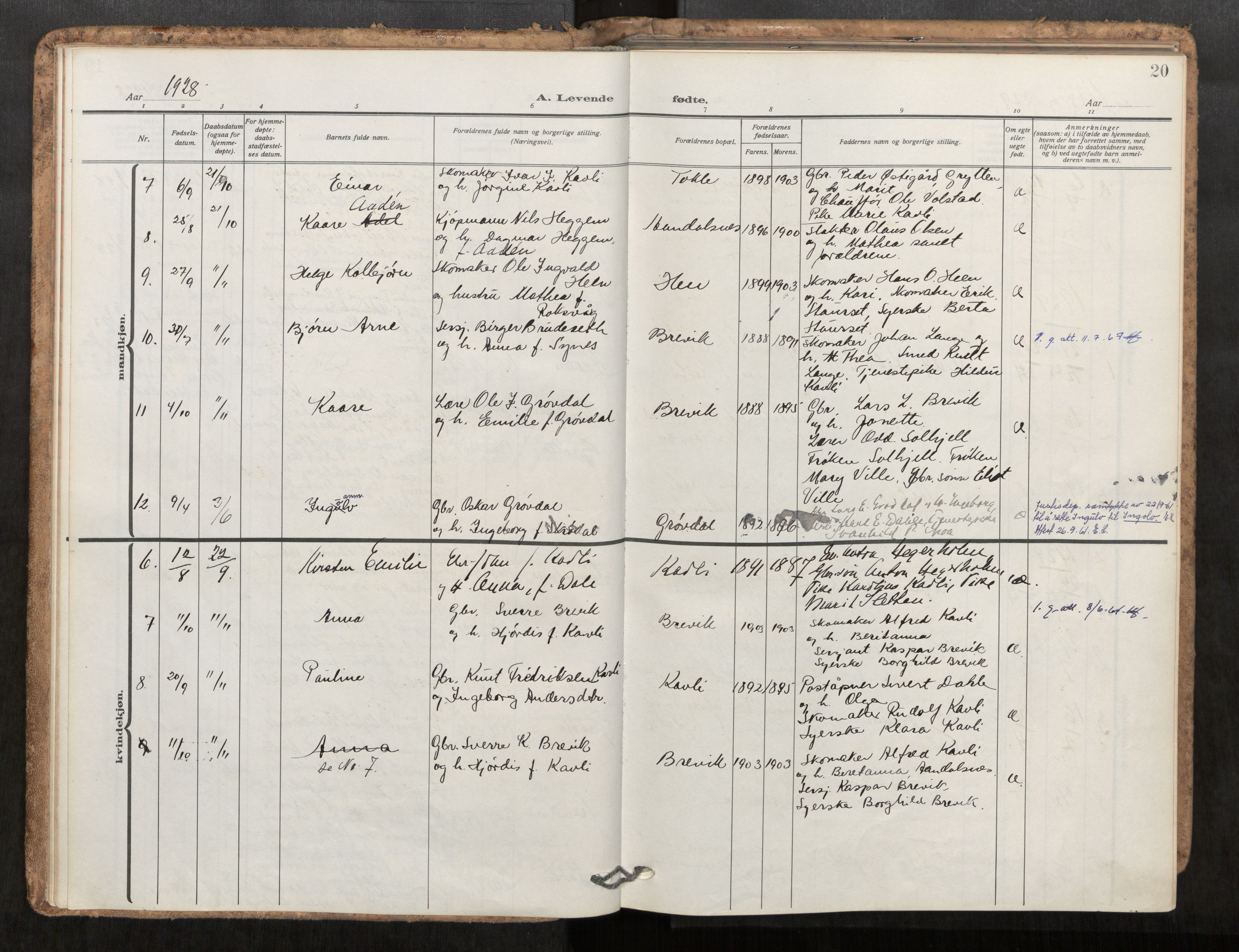 Ministerialprotokoller, klokkerbøker og fødselsregistre - Møre og Romsdal, AV/SAT-A-1454/545/L0596: Parish register (official) no. 545A04, 1921-1956, p. 20