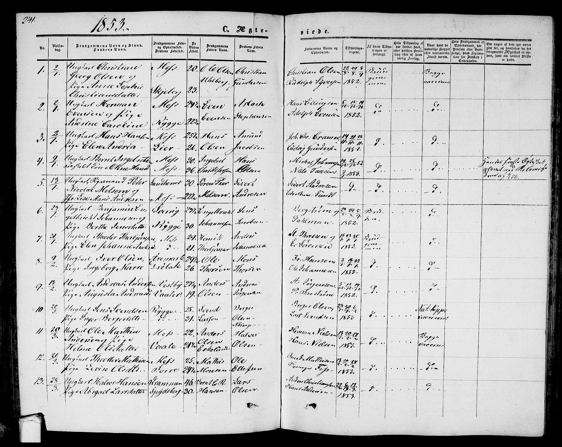 Moss prestekontor Kirkebøker, AV/SAO-A-2003/G/Ga/L0002: Parish register (copy) no. I 2, 1852-1871, p. 241