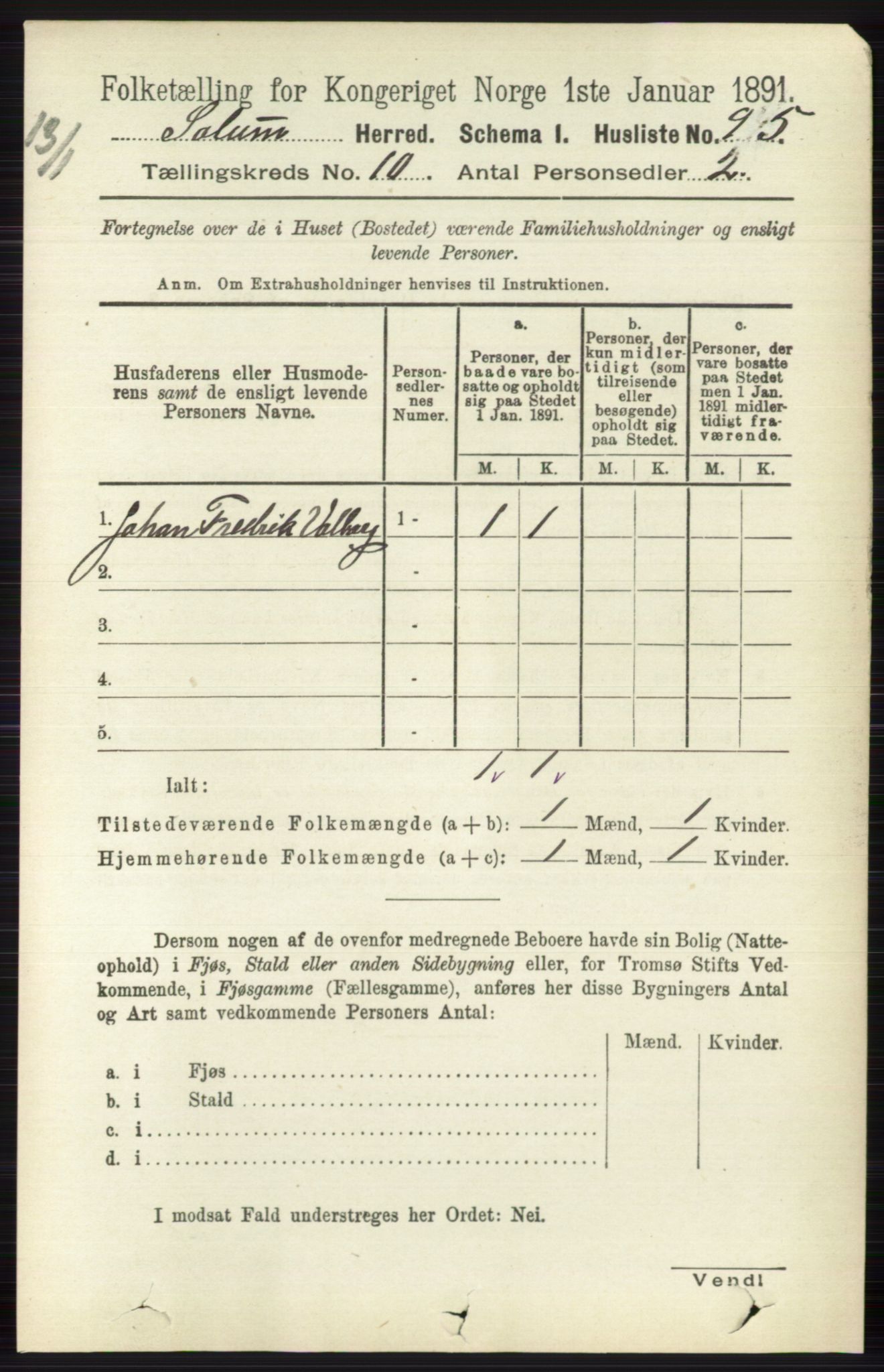 RA, 1891 census for 0818 Solum, 1891, p. 4685