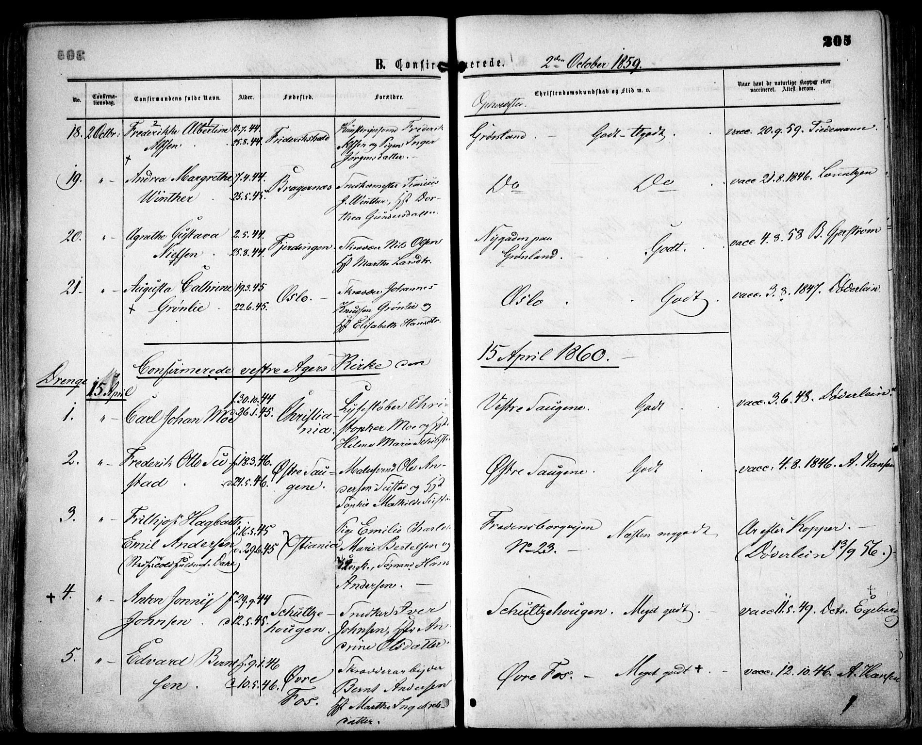 Grønland prestekontor Kirkebøker, AV/SAO-A-10848/F/Fa/L0001: Parish register (official) no. 1, 1859-1861, p. 205